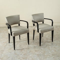 Mid-20th Century French Black Lacquer Bridge Chairs with Nail Head Trim