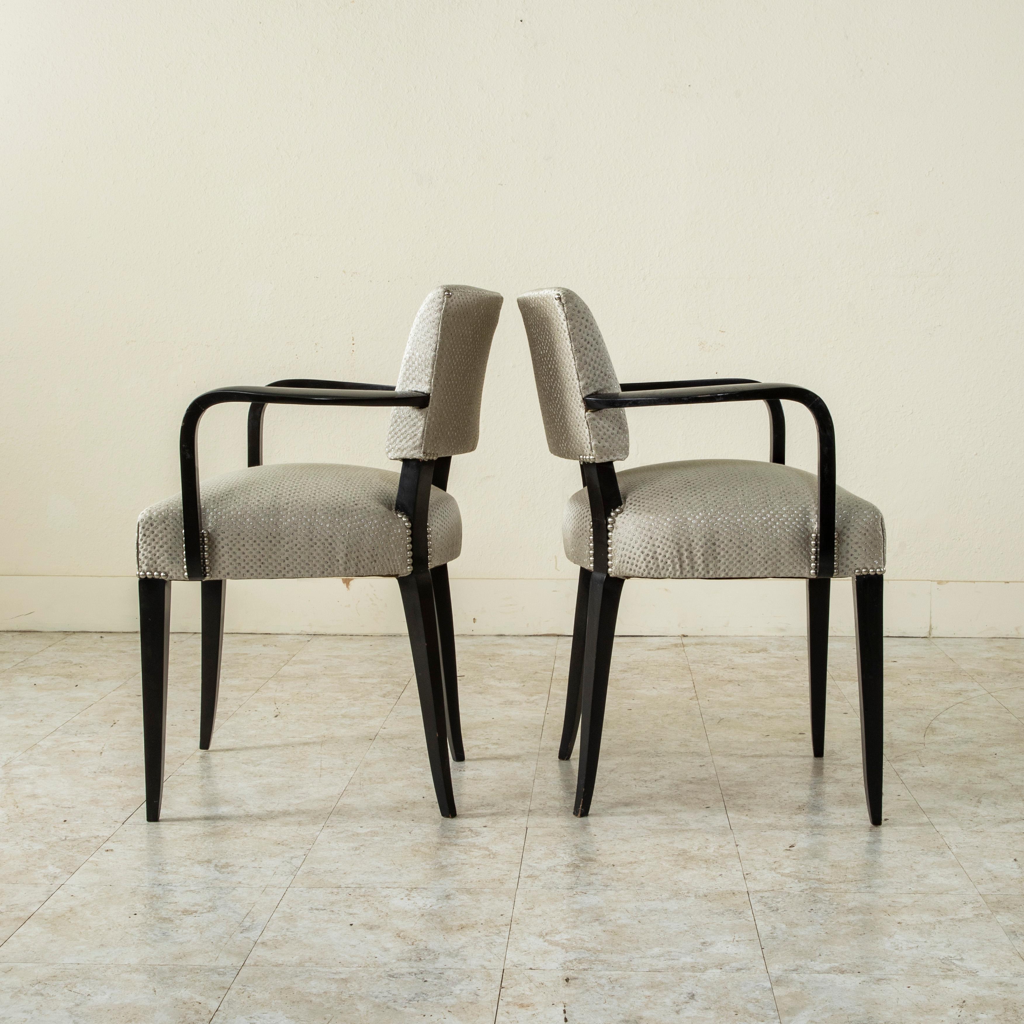 Mid-20th Century French Black Lacquer Bridge Chairs with Nail Head Trim For Sale 2