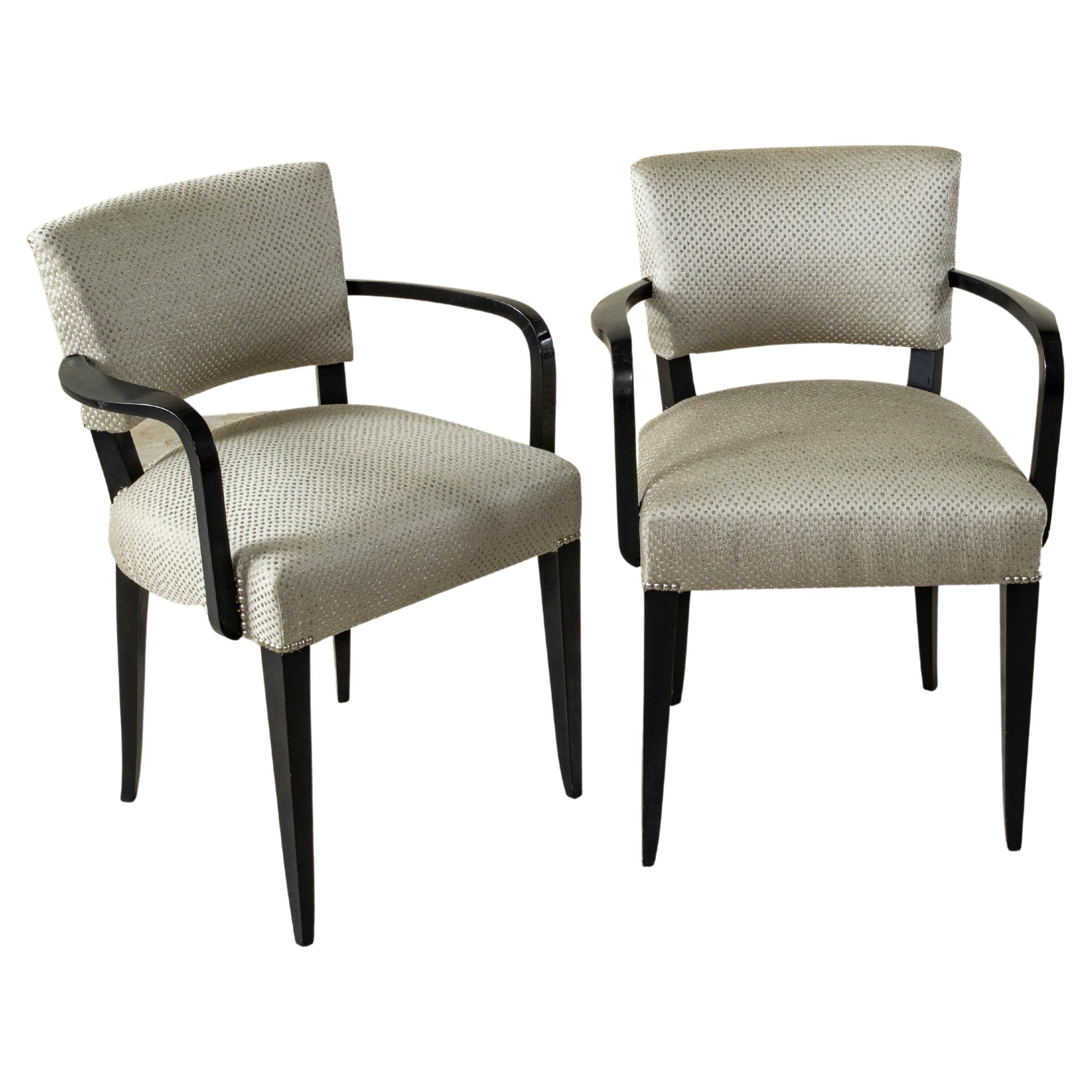 Mid-20th Century French Black Lacquer Bridge Chairs with Nail Head Trim