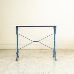 Mid-20th Century French Blue Painted Iron and Marble Bistro Table