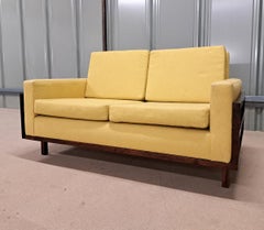 Mid-20th Century French Bouclé Sofa in dark wood, classic shape, timeless