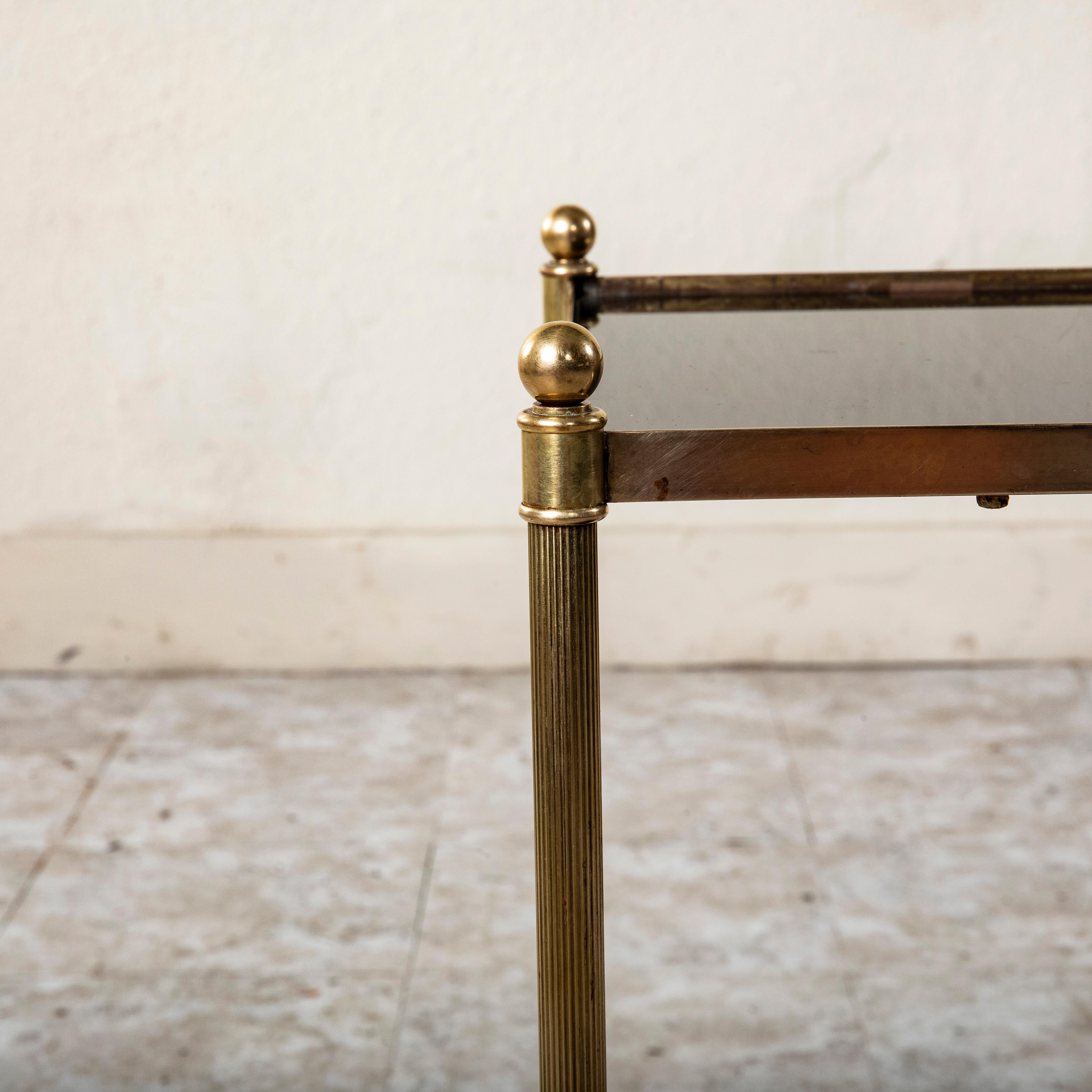 Mid-20th Century French Brass and Black Glass Side Table 6