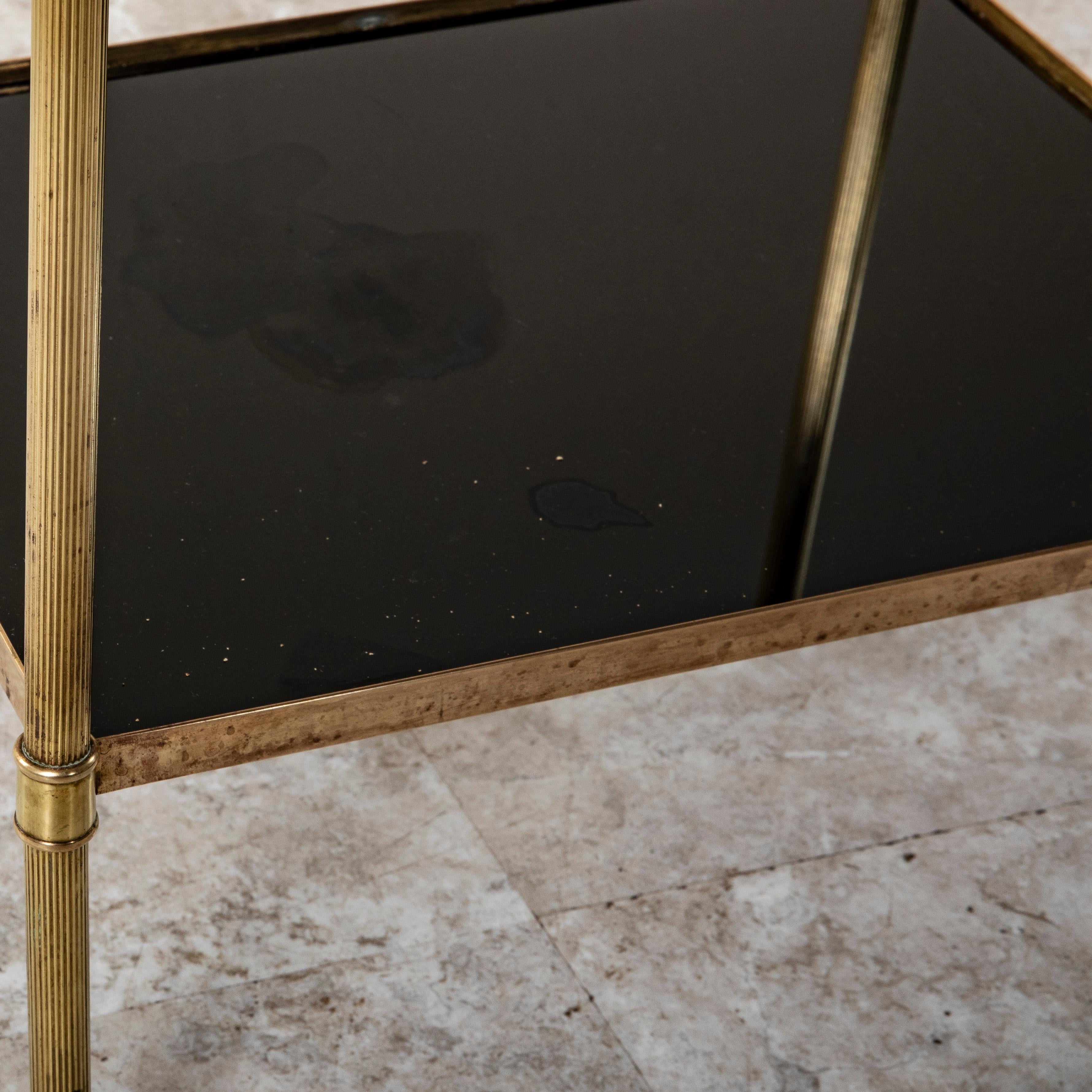 Mid-20th Century French Brass and Black Glass Side Table 7