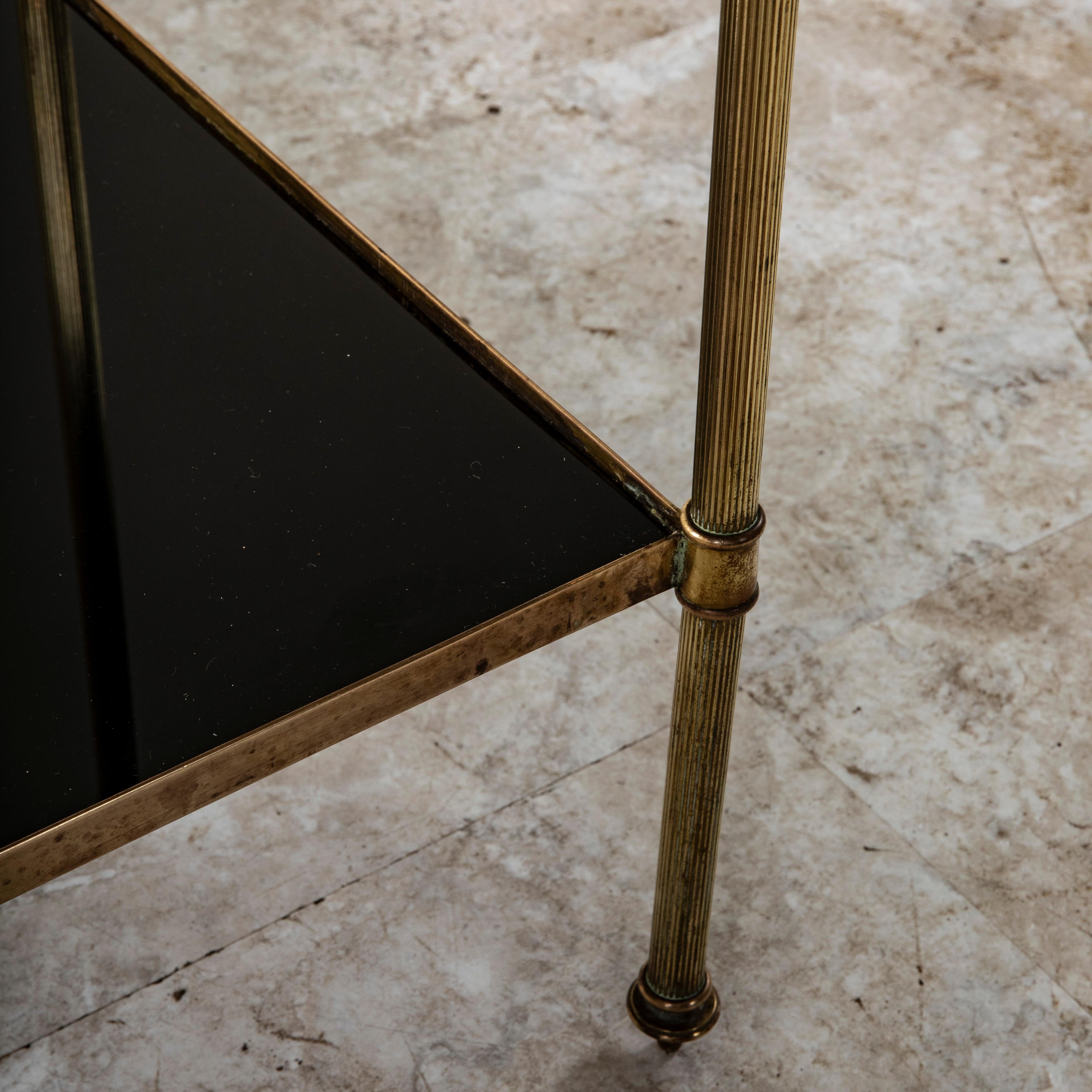 Mid-20th Century French Brass and Black Glass Side Table 8