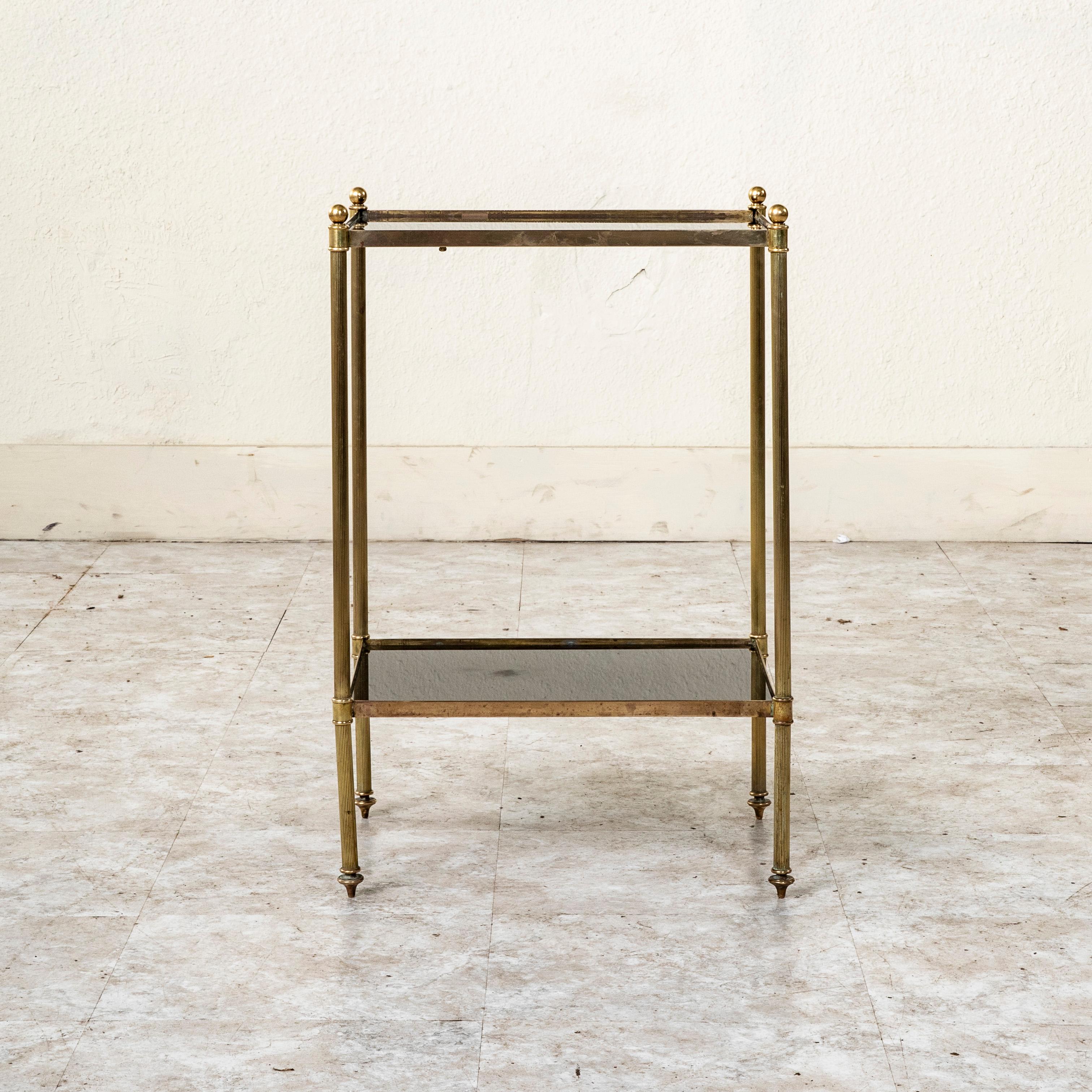 Mid-Century Modern Mid-20th Century French Brass and Black Glass Side Table
