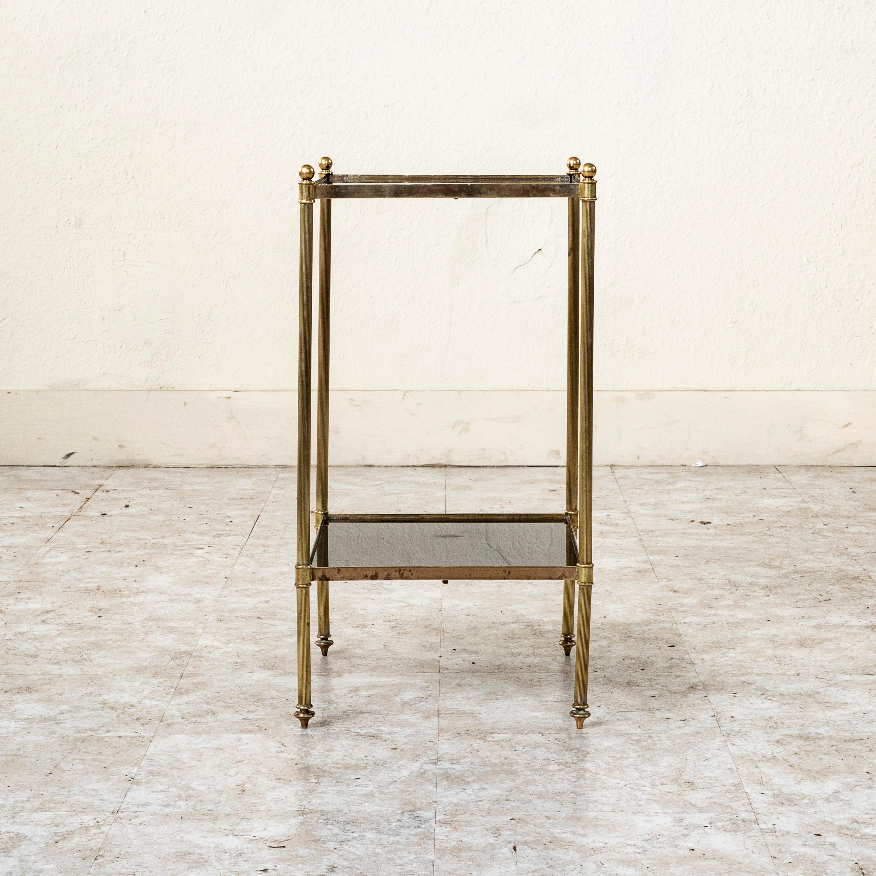 Mid-20th Century French Brass and Black Glass Side Table In Good Condition In Fayetteville, AR