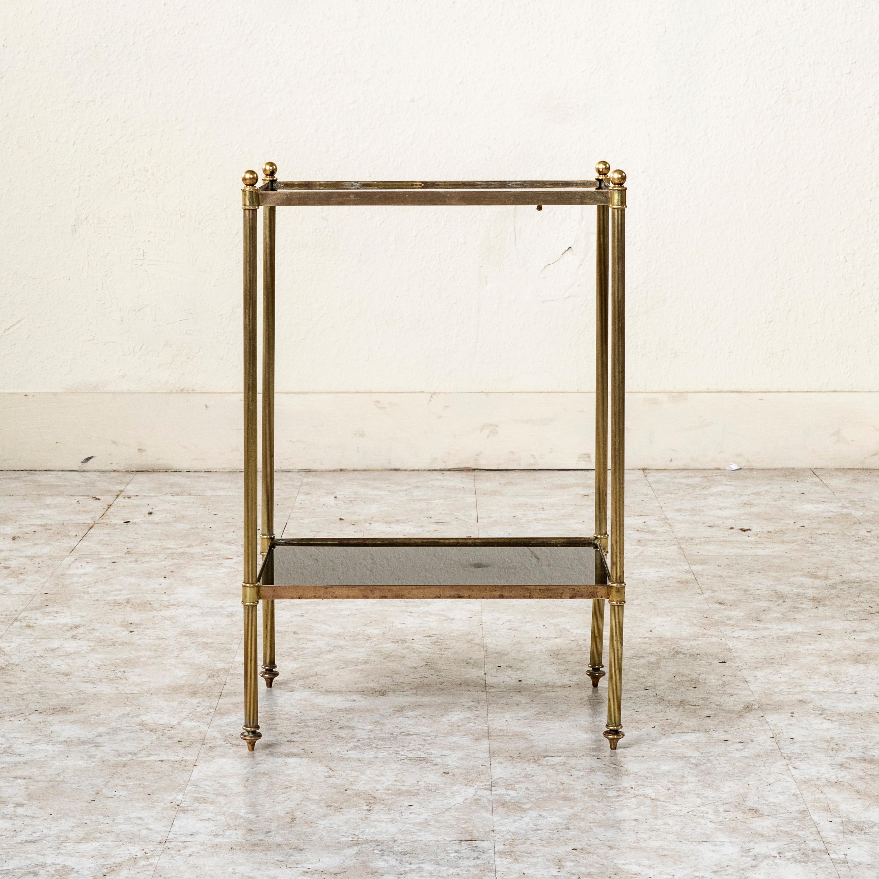 Mid-20th Century French Brass and Black Glass Side Table 1
