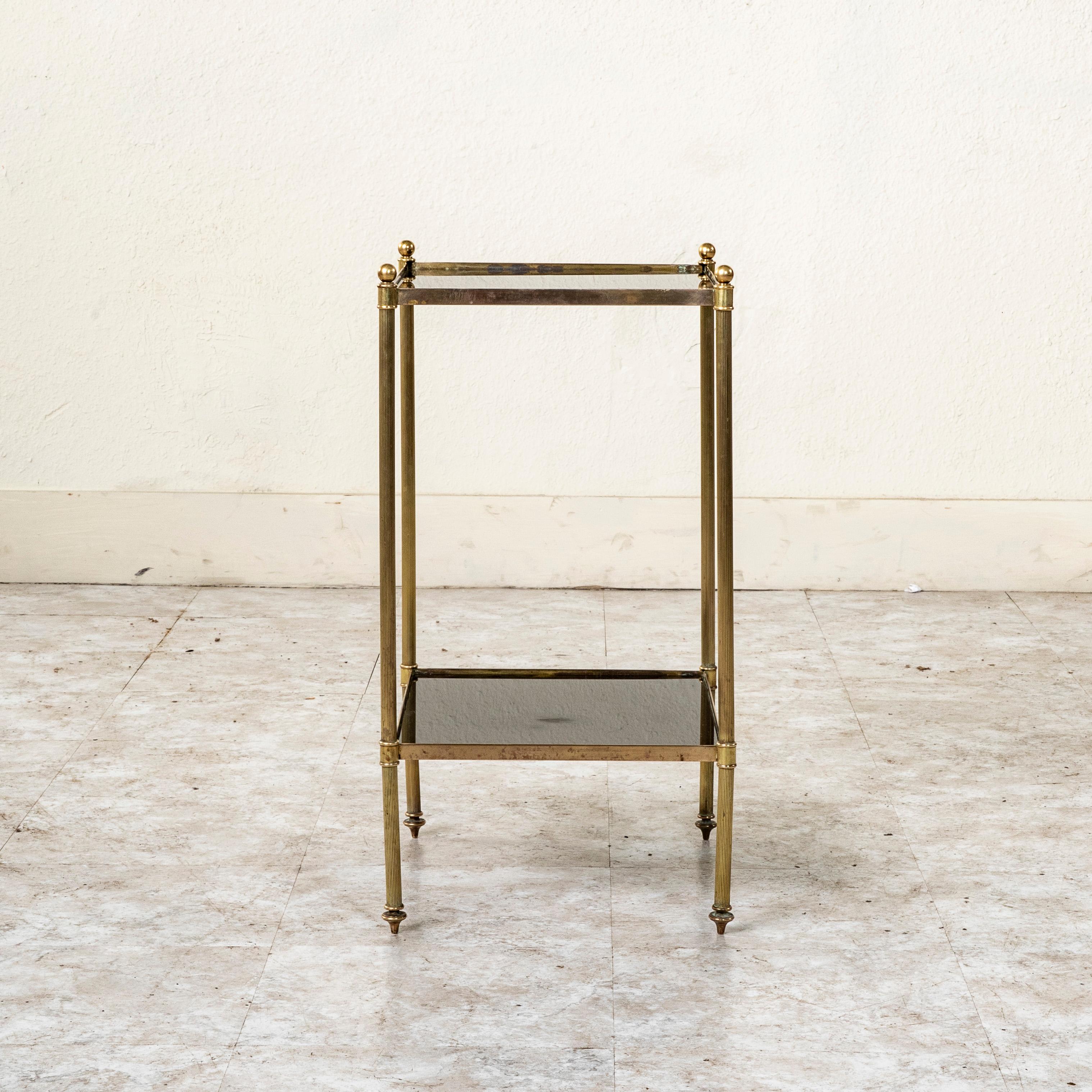 Mid-20th Century French Brass and Black Glass Side Table 2