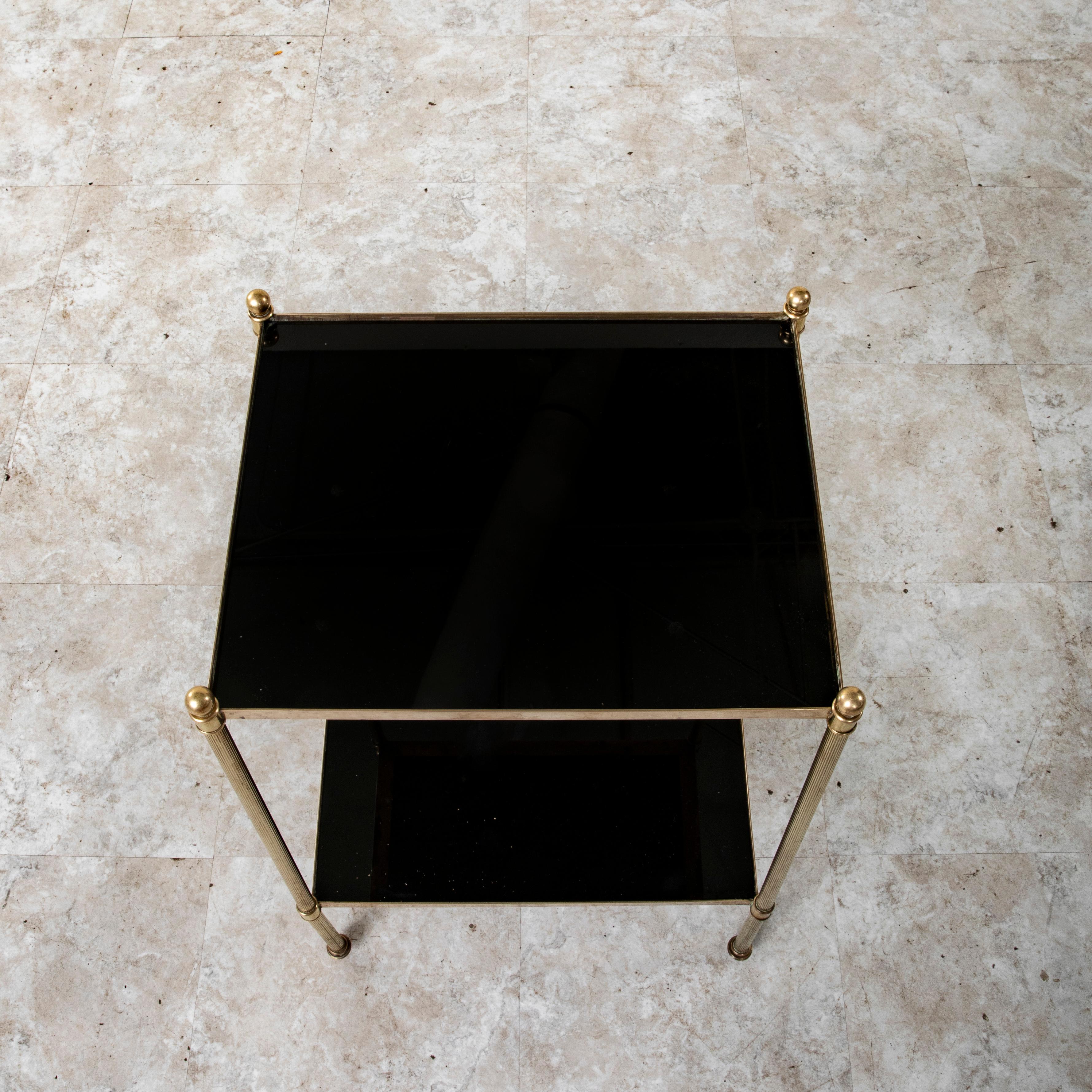 Mid-20th Century French Brass and Black Glass Side Table 3
