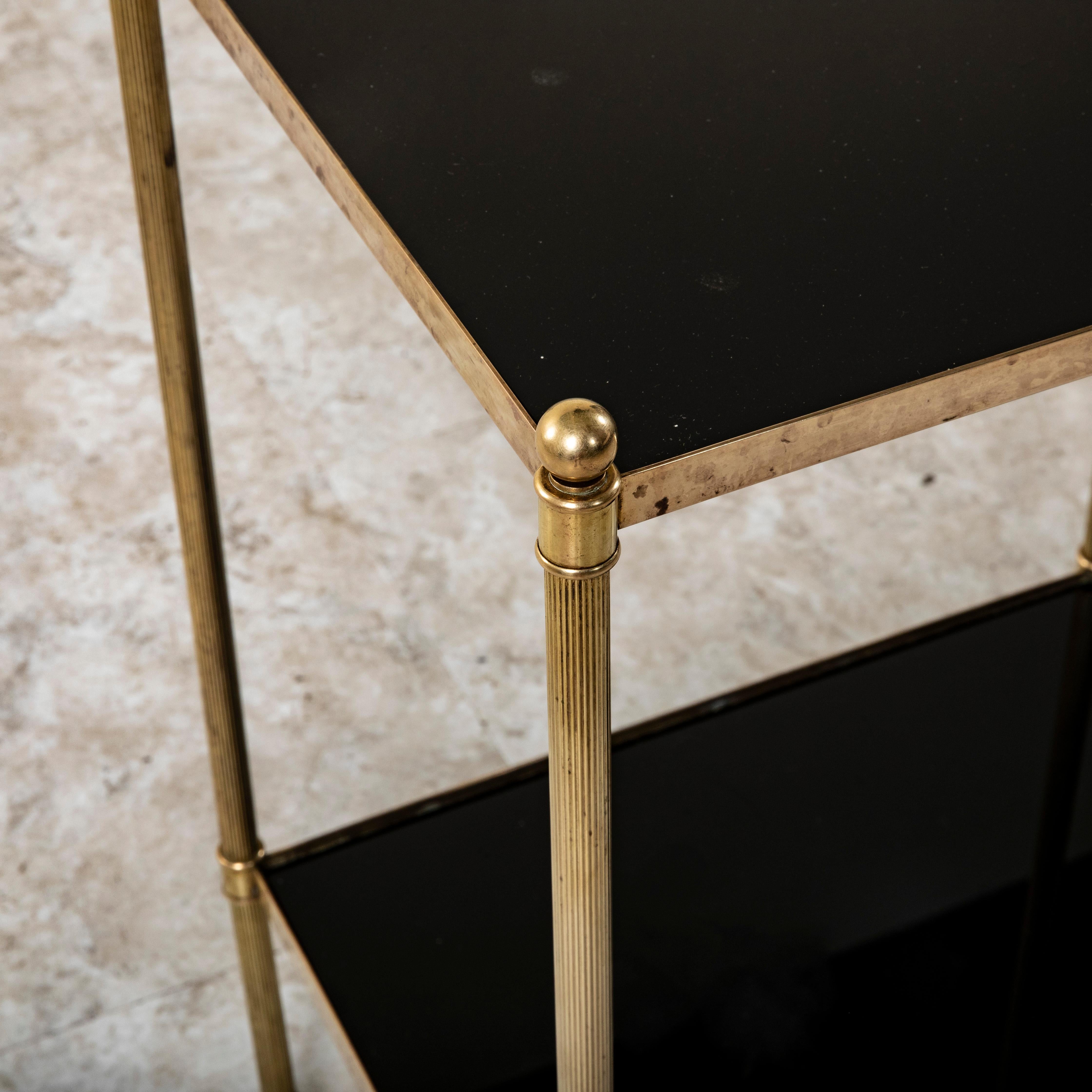 Mid-20th Century French Brass and Black Glass Side Table 4