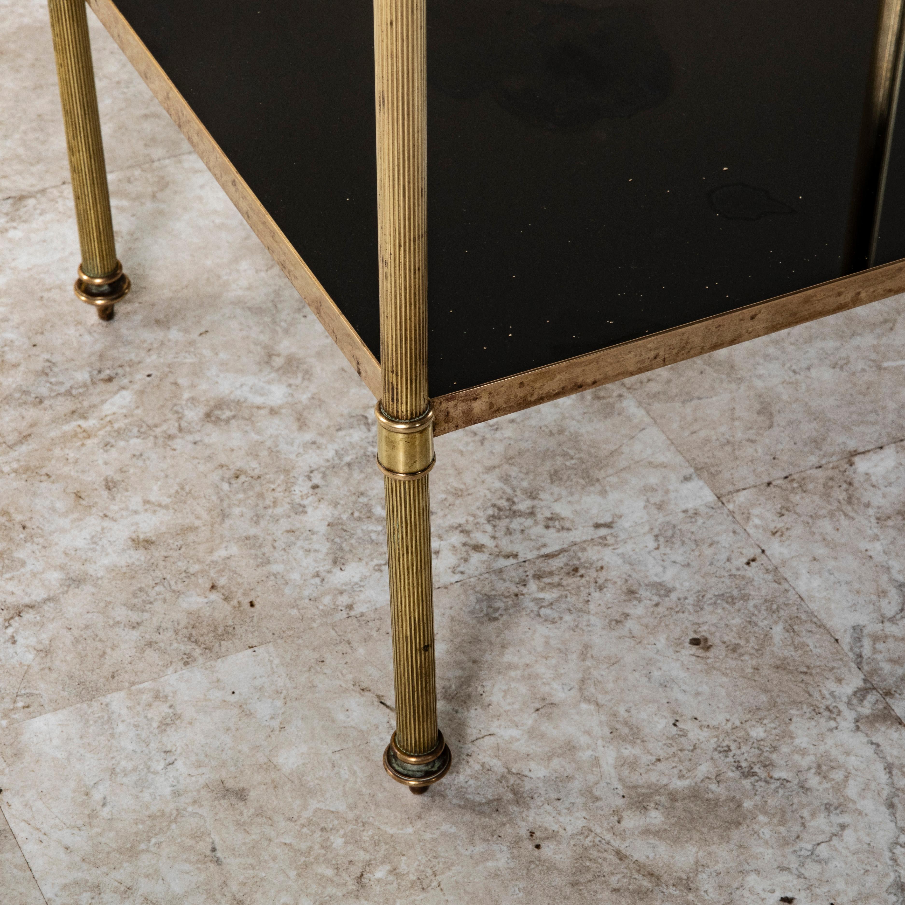 Mid-20th Century French Brass and Black Glass Side Table 5