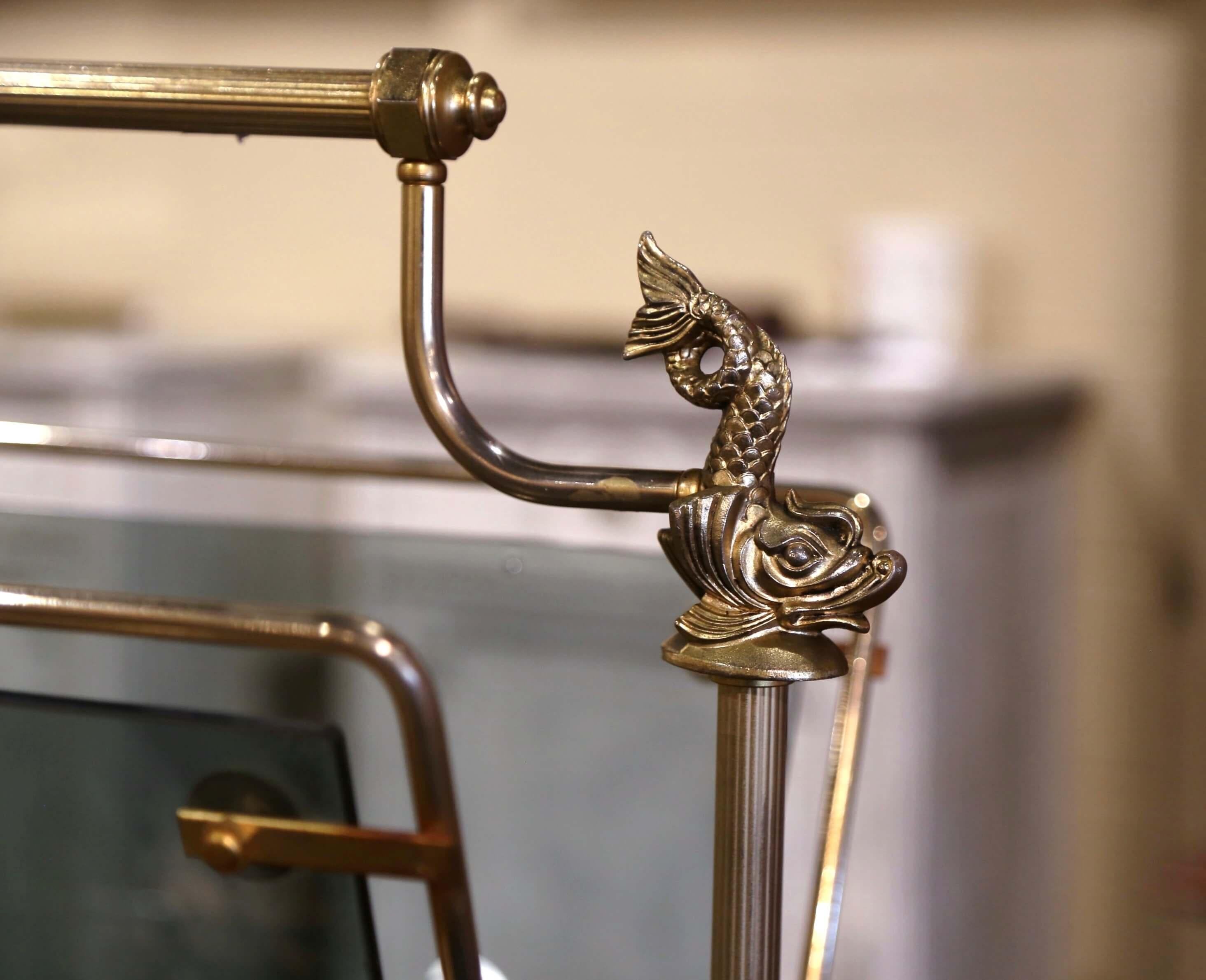 Tempered Mid-20th Century, French Brass and Glass Magazine Rack Maison Jansen Style