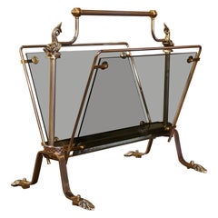 Mid-20th Century, French Brass and Glass Magazine Rack Maison Jansen Style
