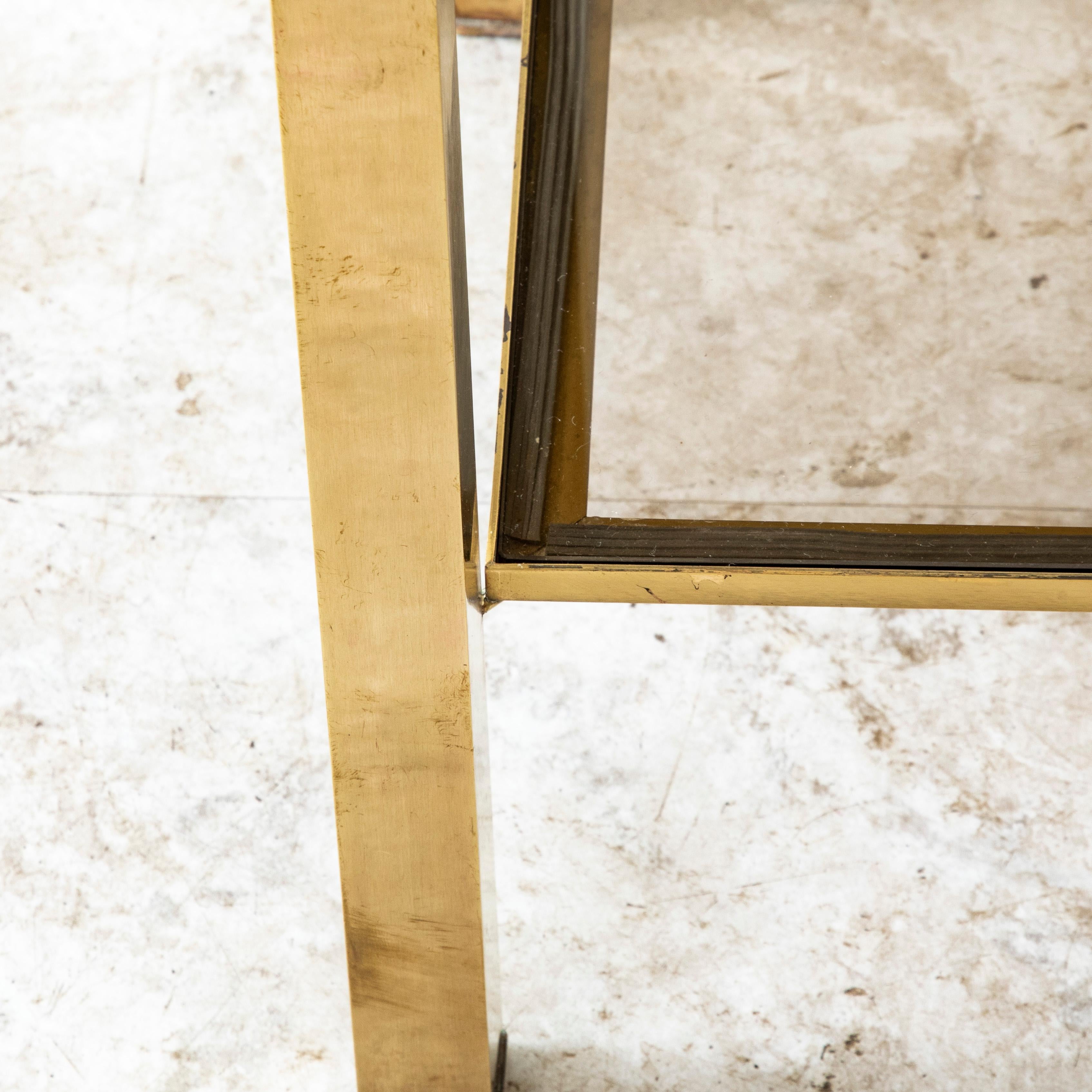 Laiton Table d'appoint en laiton et verre, table d'extrémité, French mid 20th Century en vente