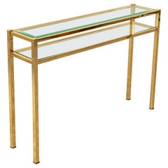 Table de canapé ou console en laiton et verre du milieu du 20e siècle.