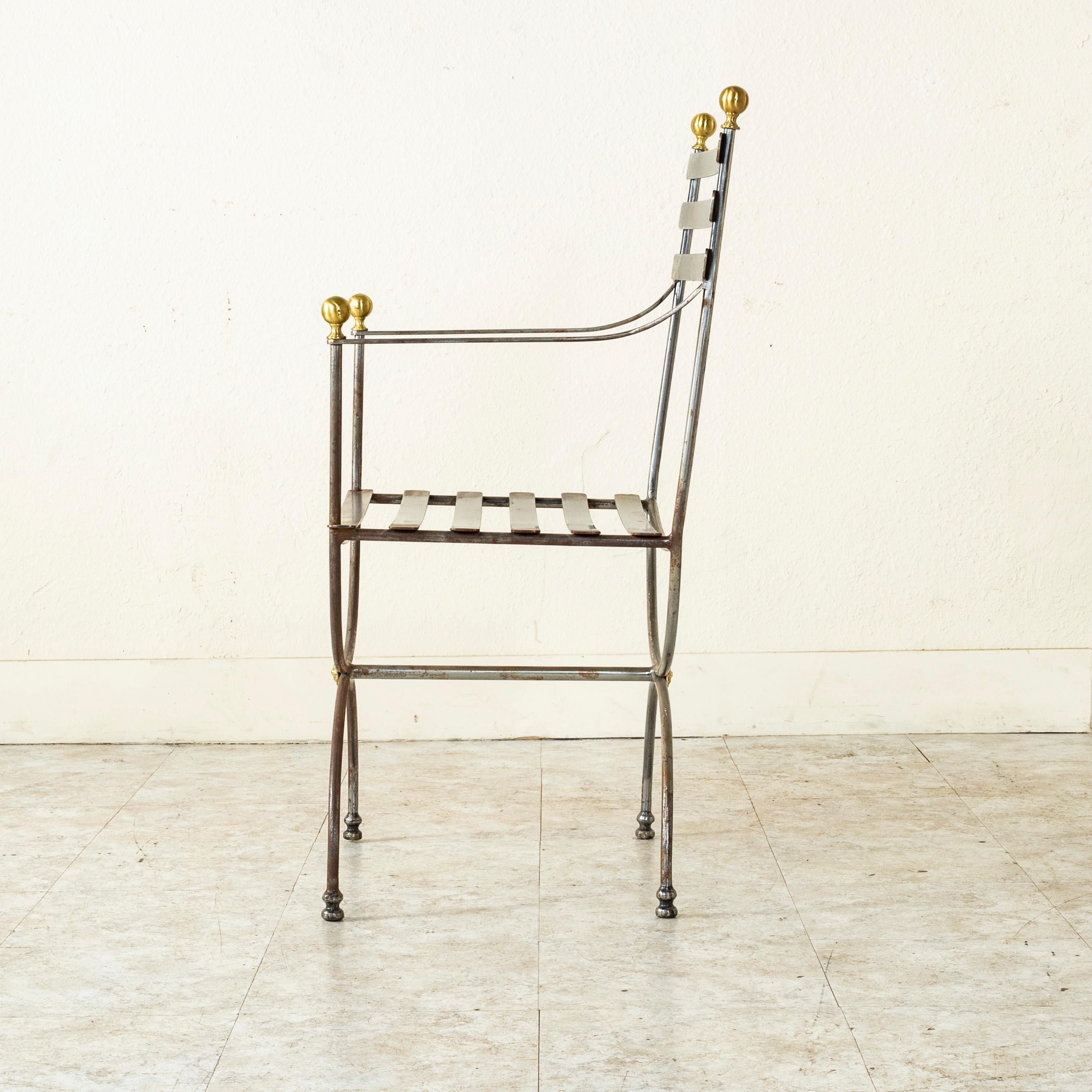 Mid-Century Modern Mid-20th Century French Brass and Steel Armchair For Sale