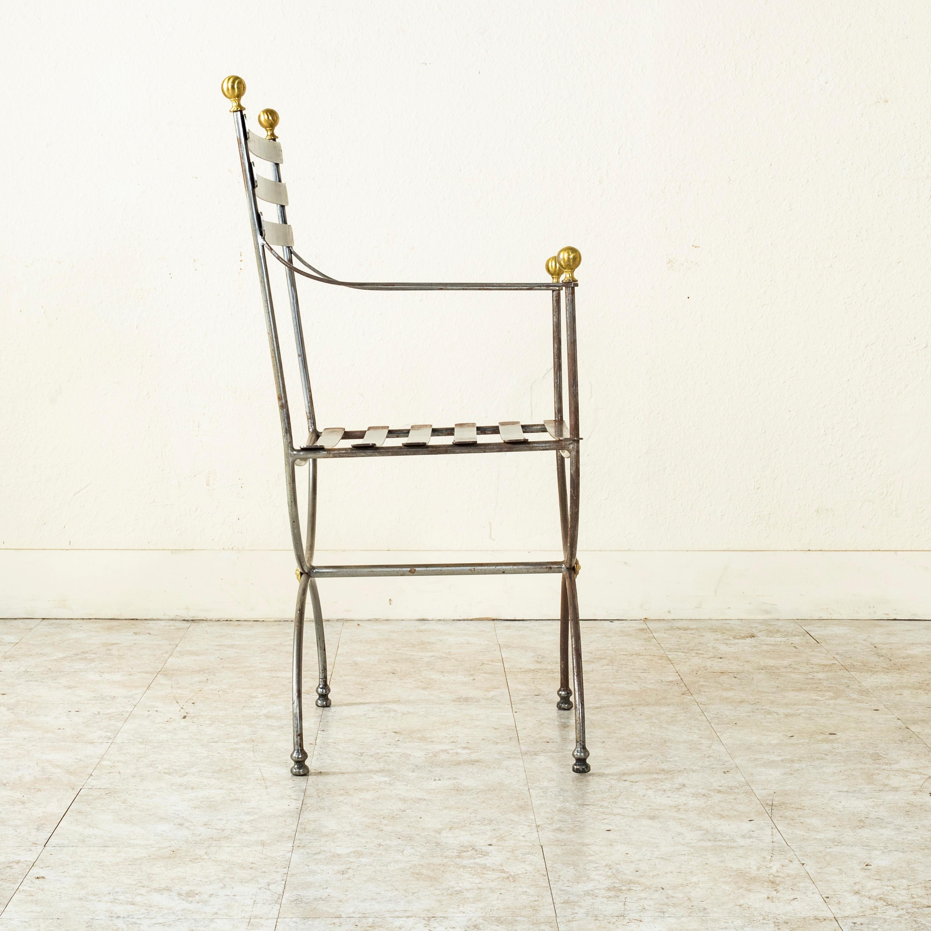 Mid-20th Century French Brass and Steel Armchair For Sale 1