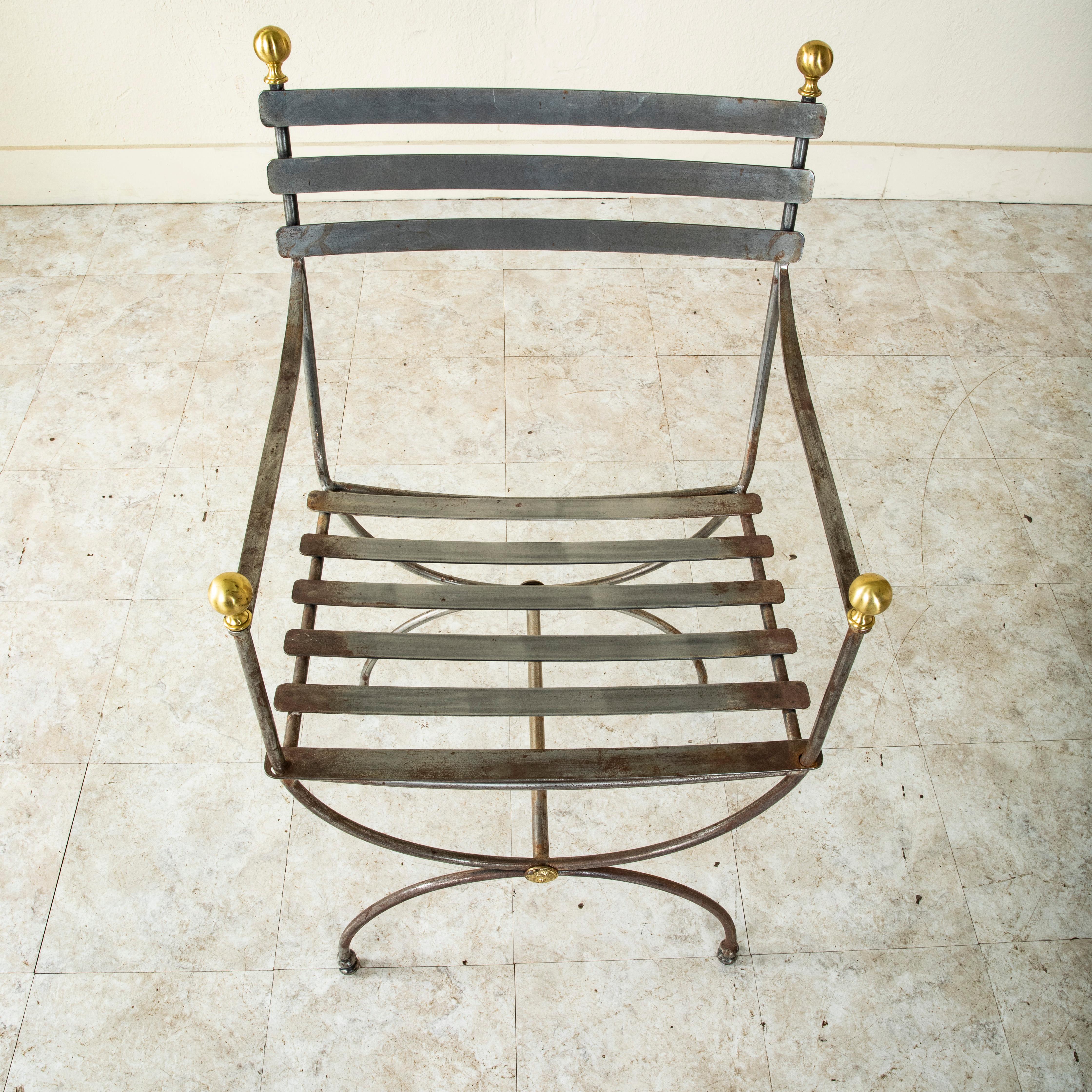 Mid-20th Century French Brass and Steel Armchair For Sale 2