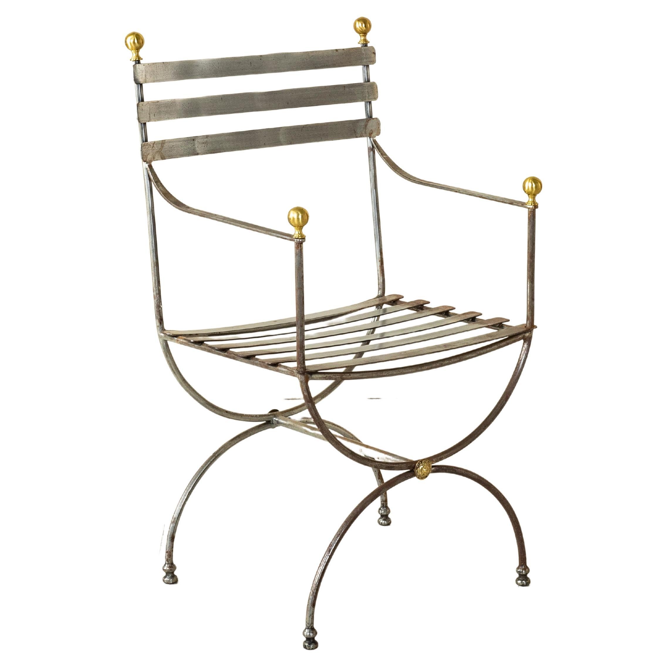 Mid-20th Century French Brass and Steel Armchair For Sale