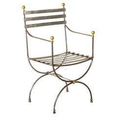 Retro Mid-20th Century French Brass and Steel Armchair