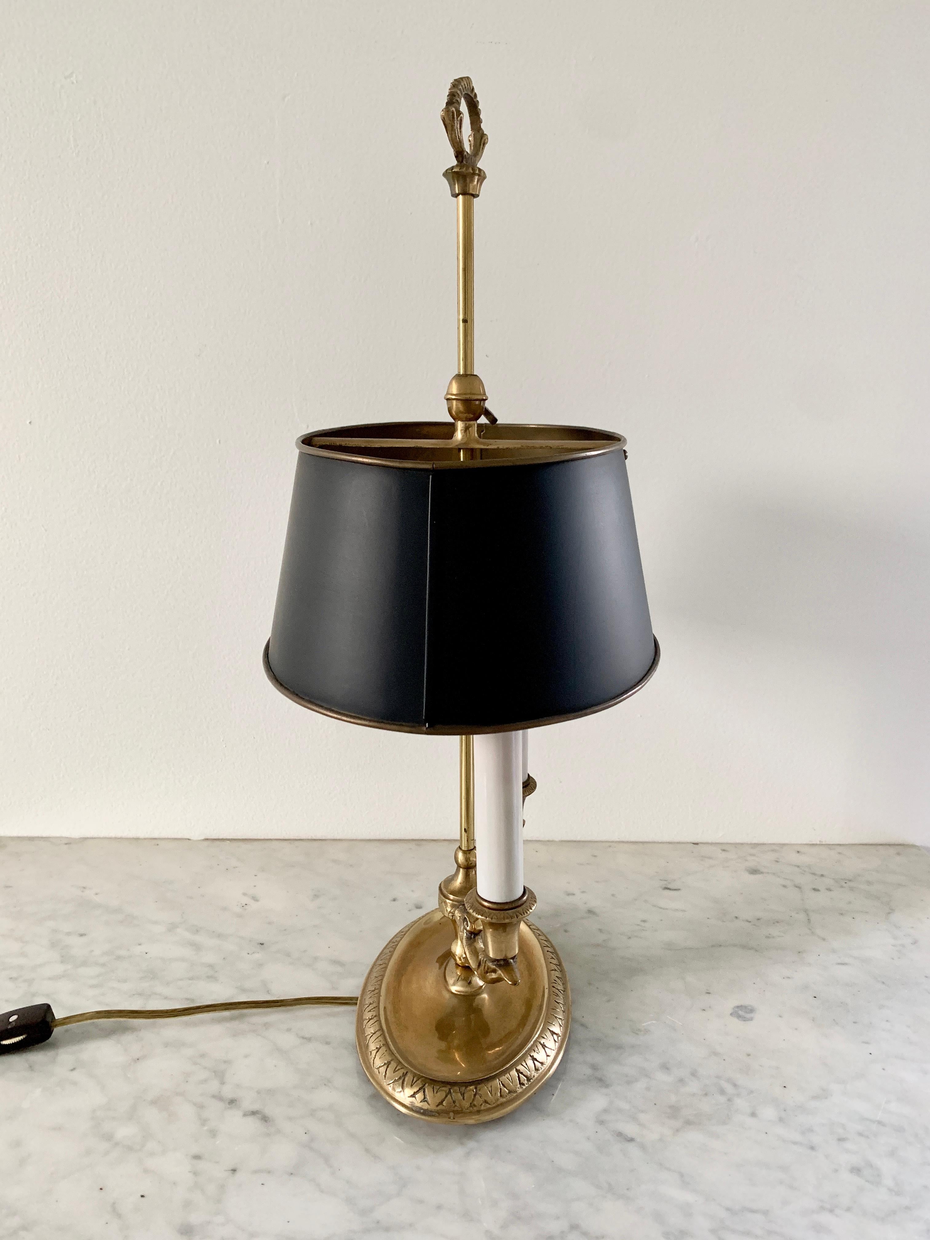Mid-20th Century French Brass Bouillotte Lamp with Black Tole Shade 4
