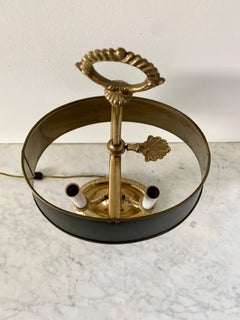 Mid-20th Century French Brass Bouillotte Lamp with Black Tole Shade