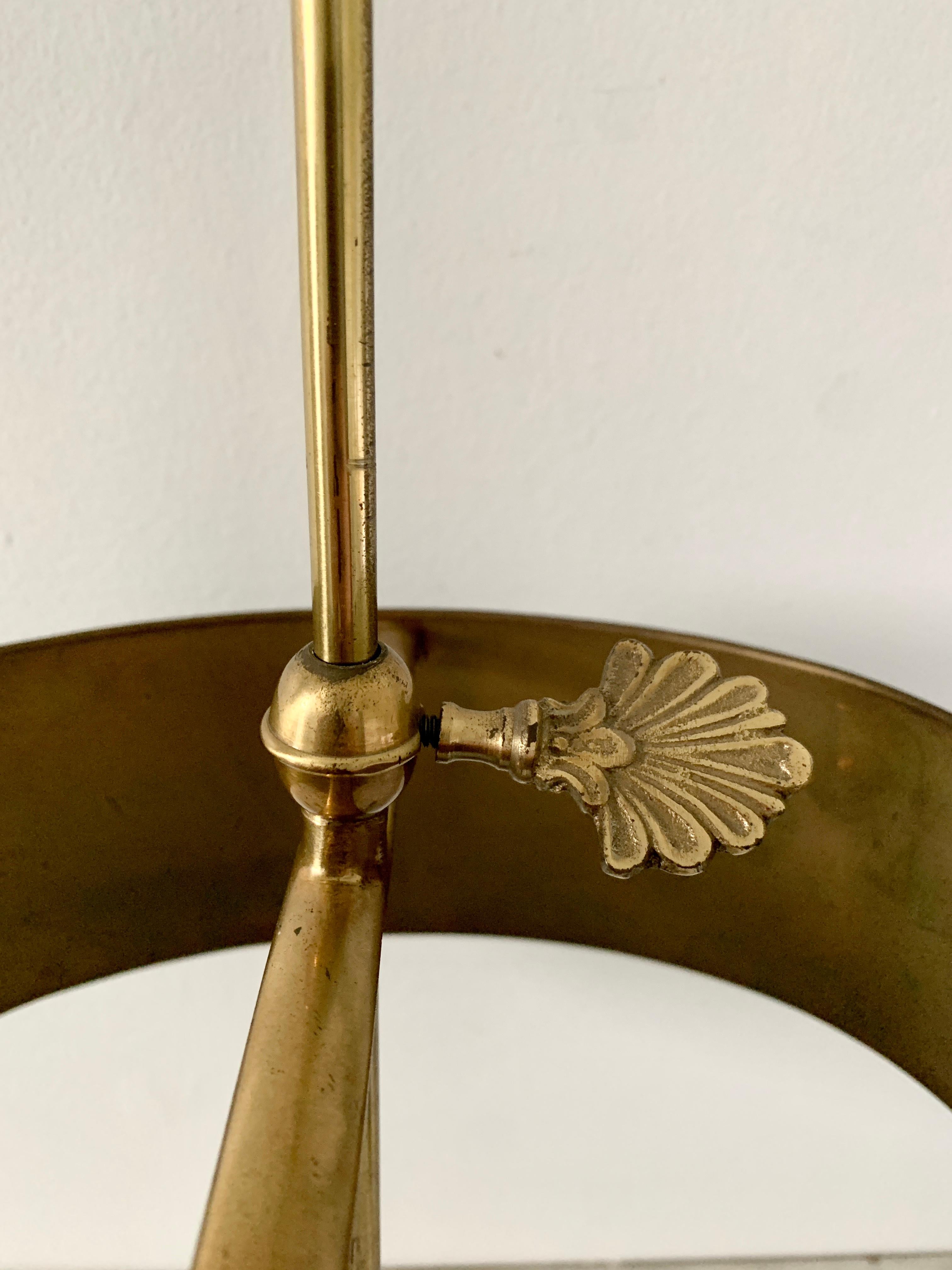 American Mid-20th Century French Brass Bouillotte Lamp with Black Tole Shade