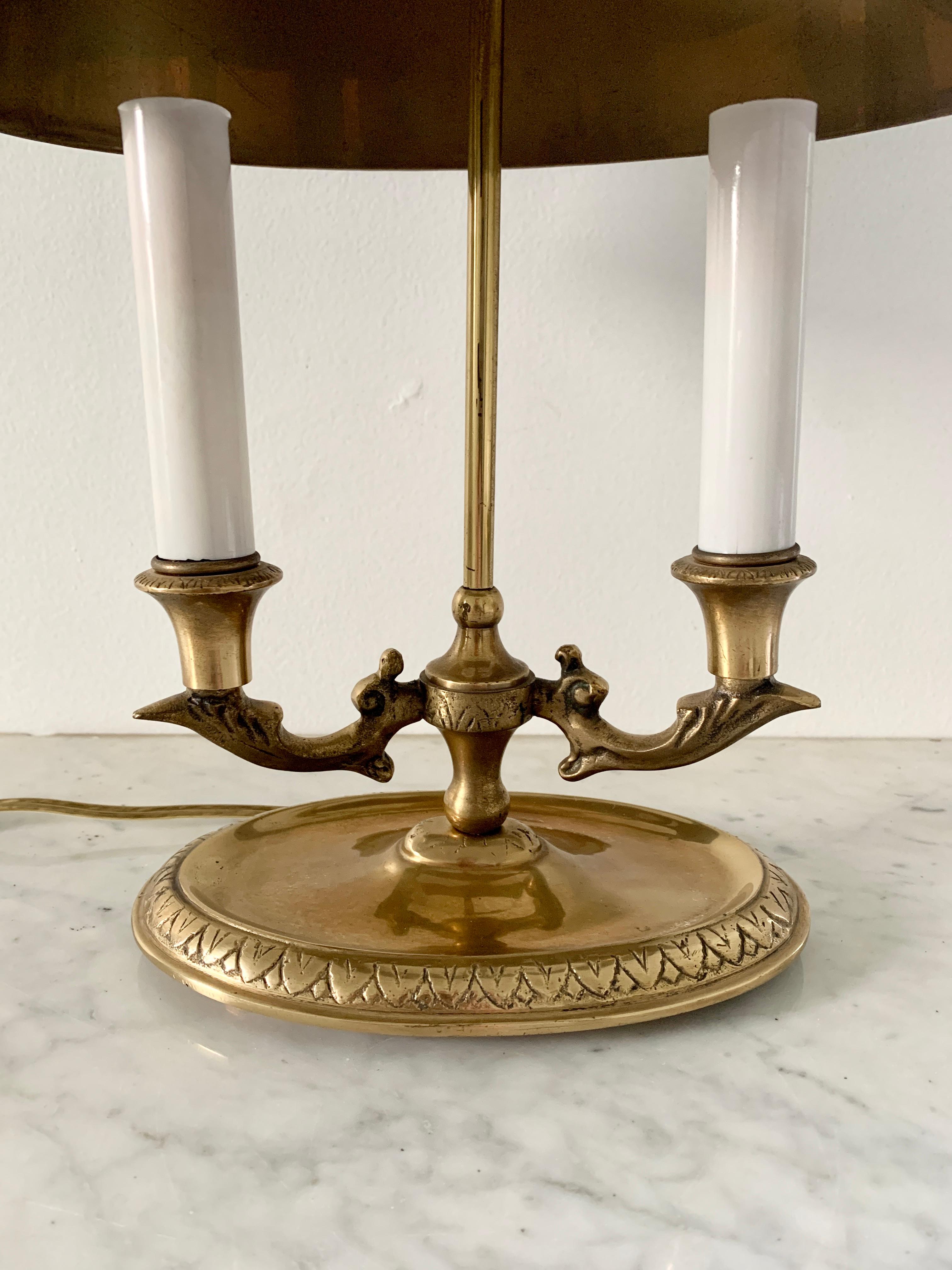 Metal Mid-20th Century French Brass Bouillotte Lamp with Black Tole Shade