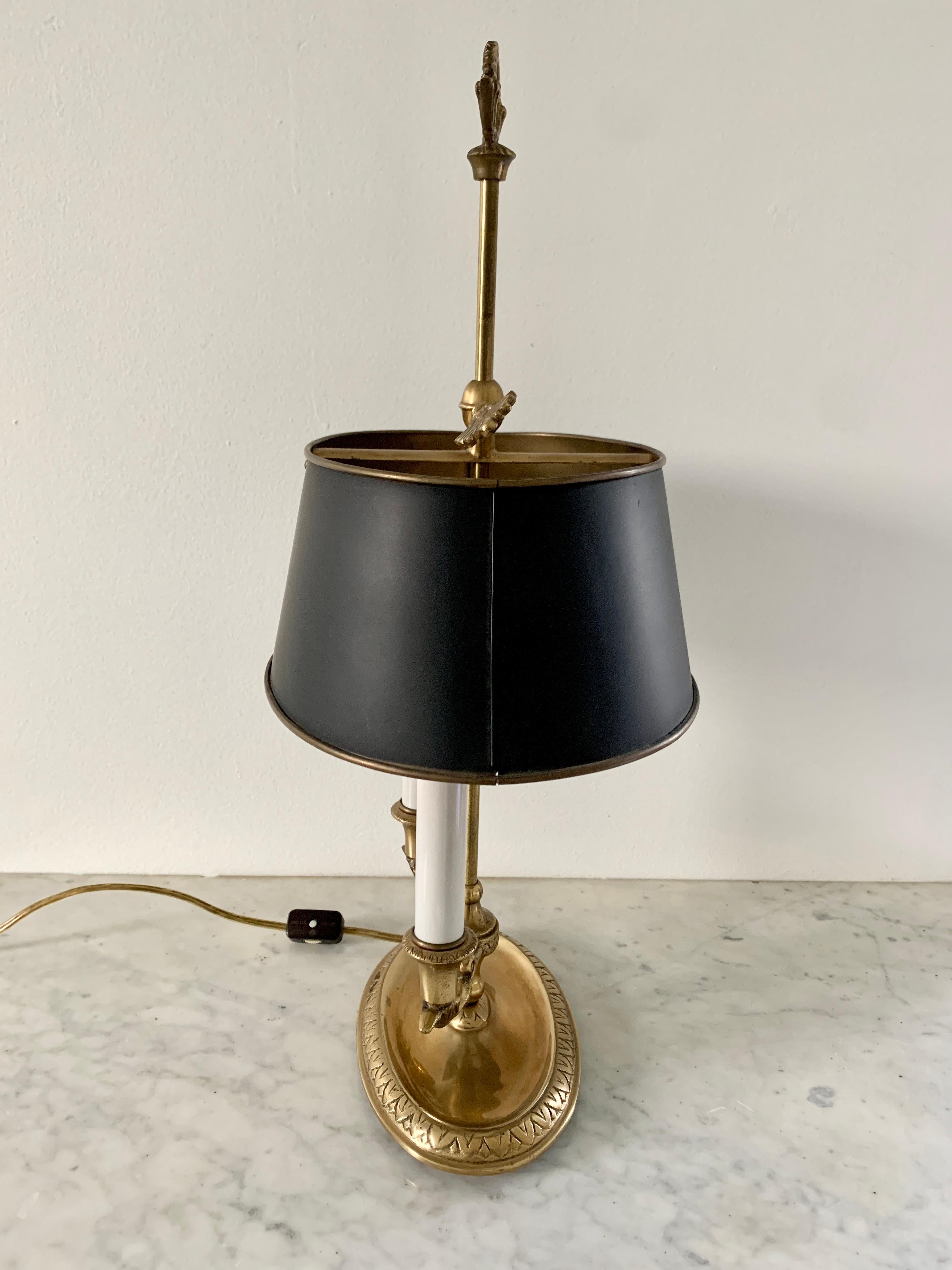 Mid-20th Century French Brass Bouillotte Lamp with Black Tole Shade 2