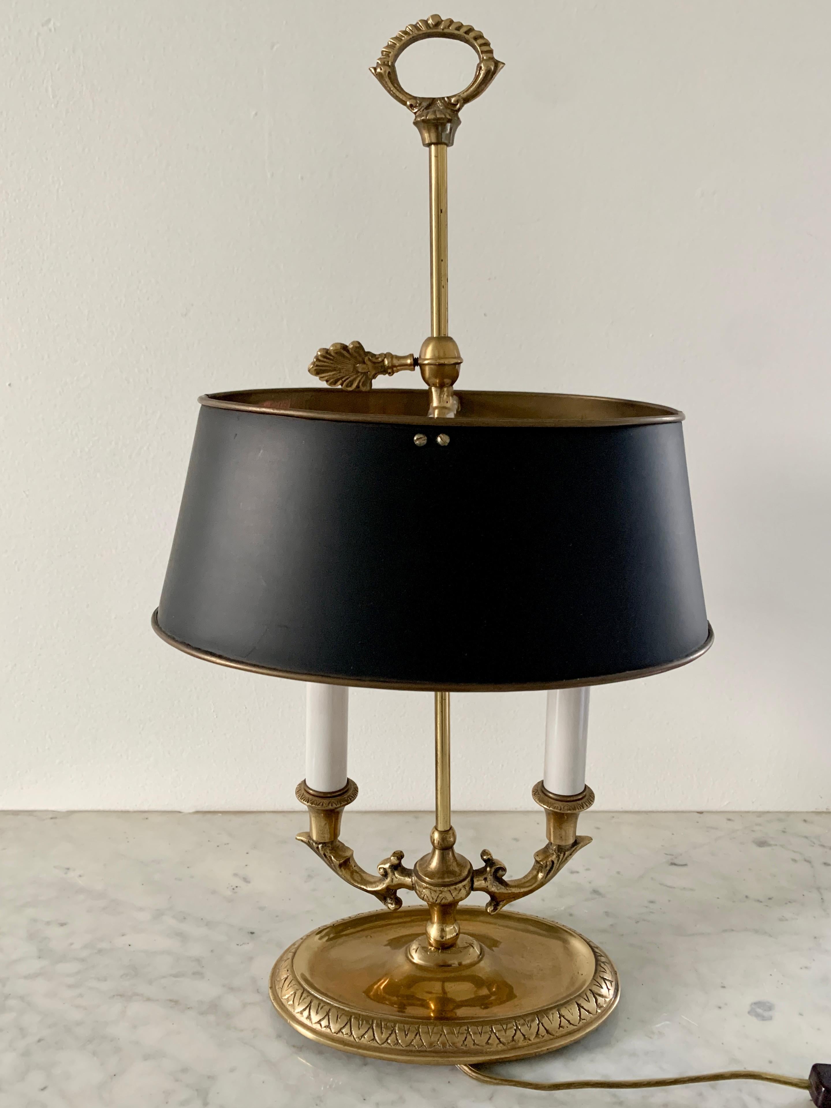 Mid-20th Century French Brass Bouillotte Lamp with Black Tole Shade 3