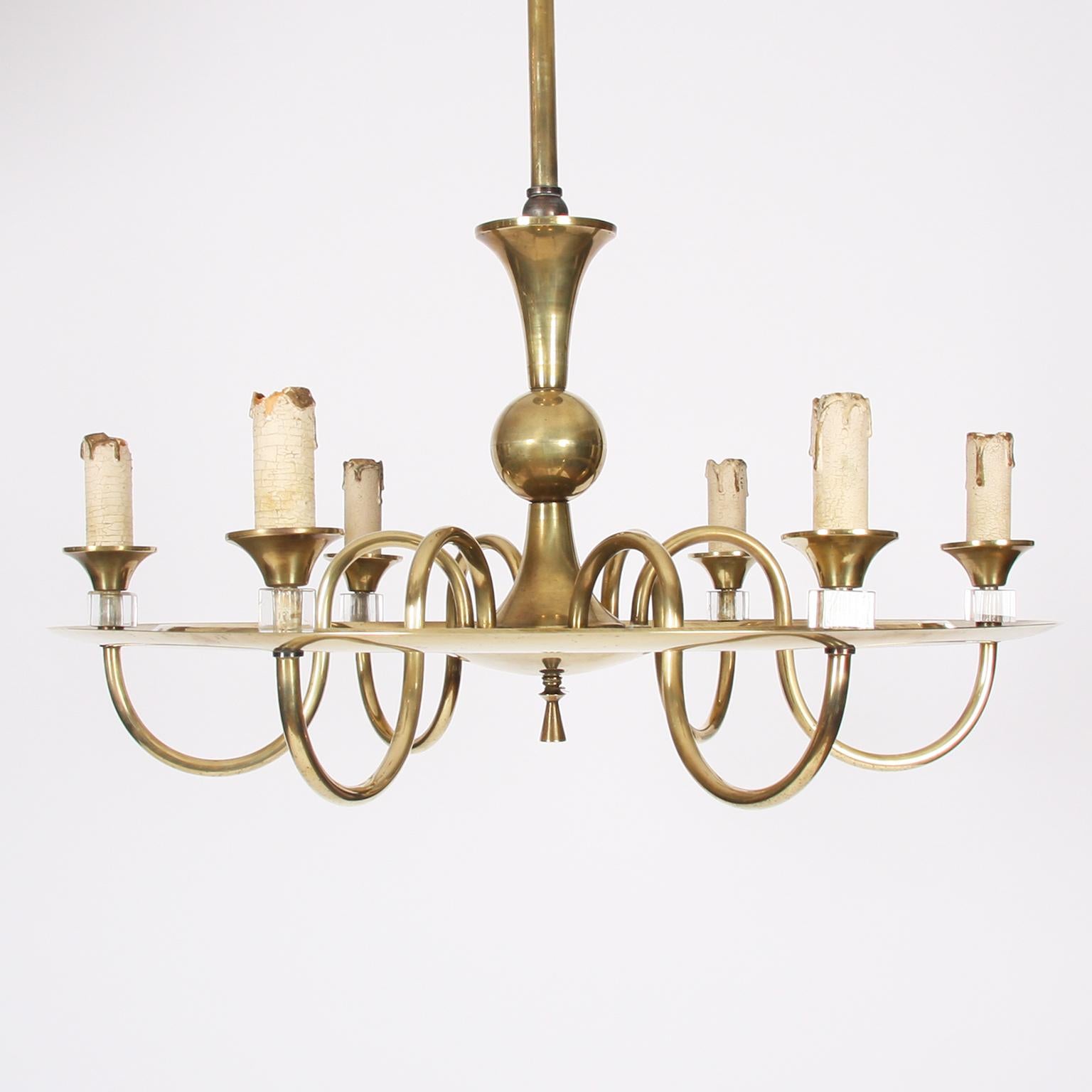French, mid-20th century

A simple, and elegant, brass hoop chandelier.
 
