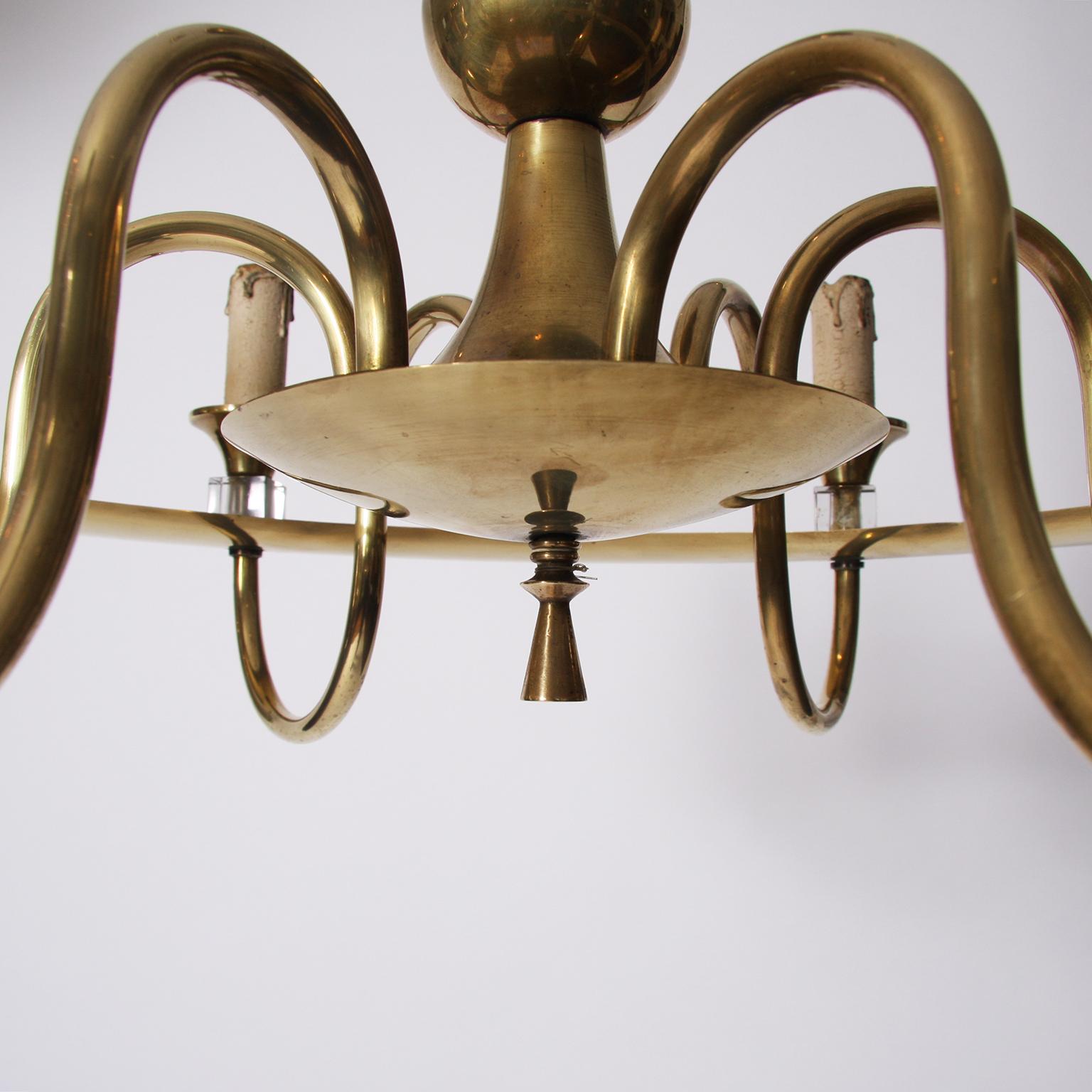 Mid-20th Century French Brass Hoop Chandelier 1