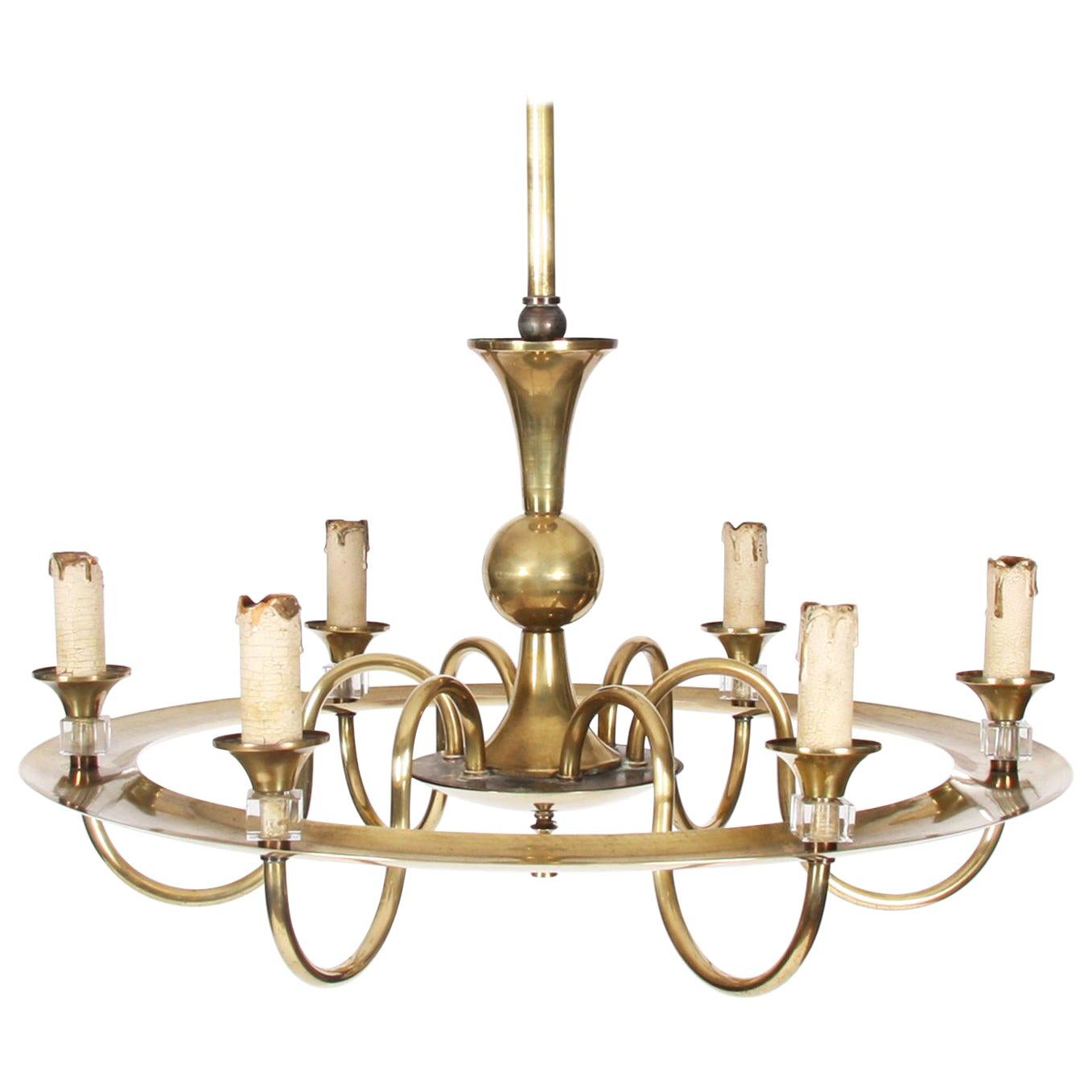 Mid-20th Century French Brass Hoop Chandelier