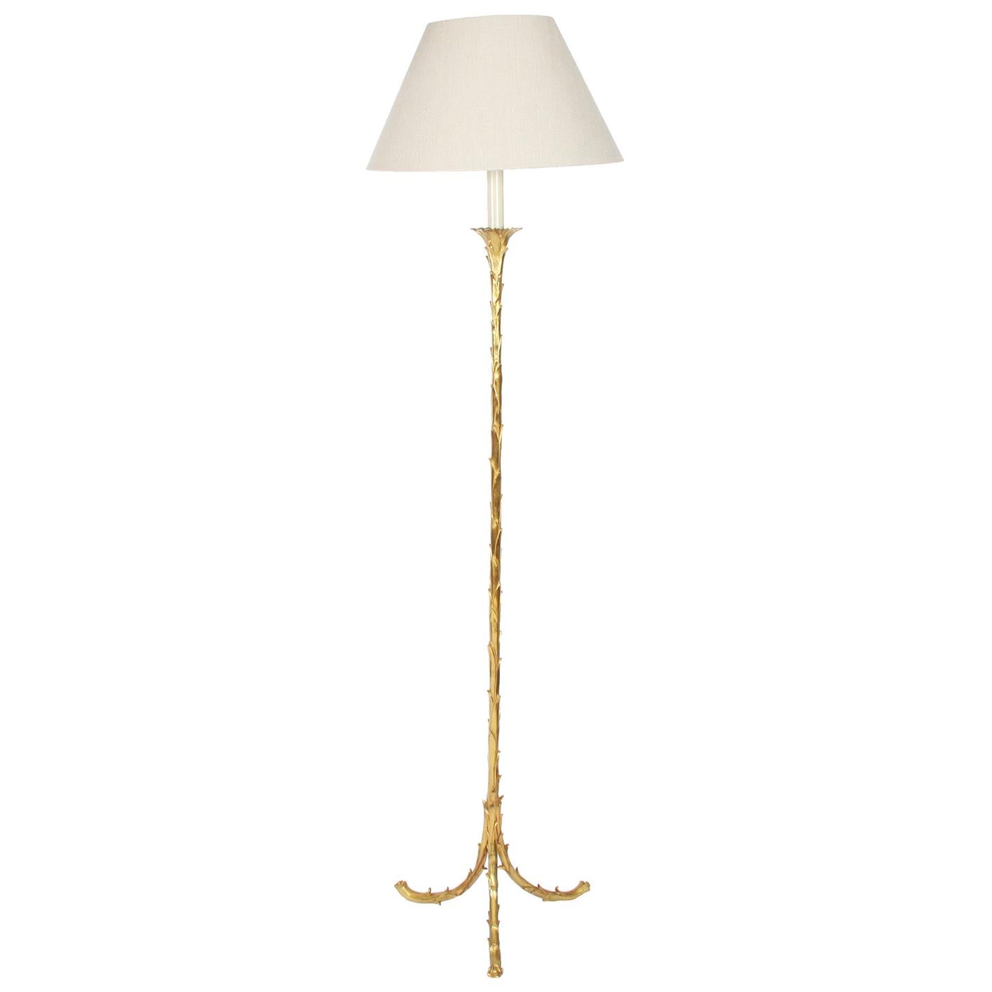 Mid-20th Century French Brass Naturalistic Floor Lamp by Bagues For Sale
