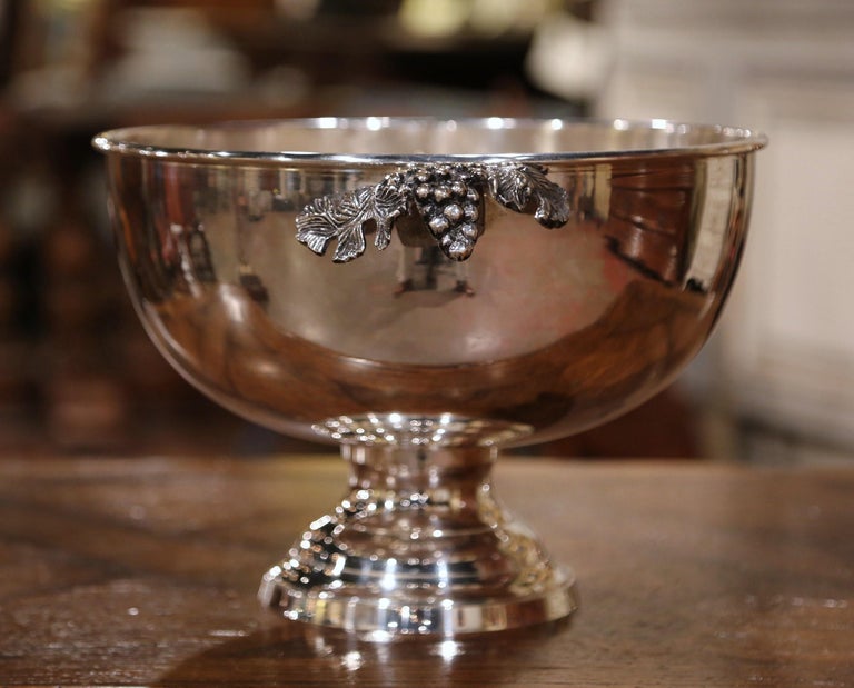 Mid20th Century French Brass Silver Plated Wine Cooler Bowl with Grape