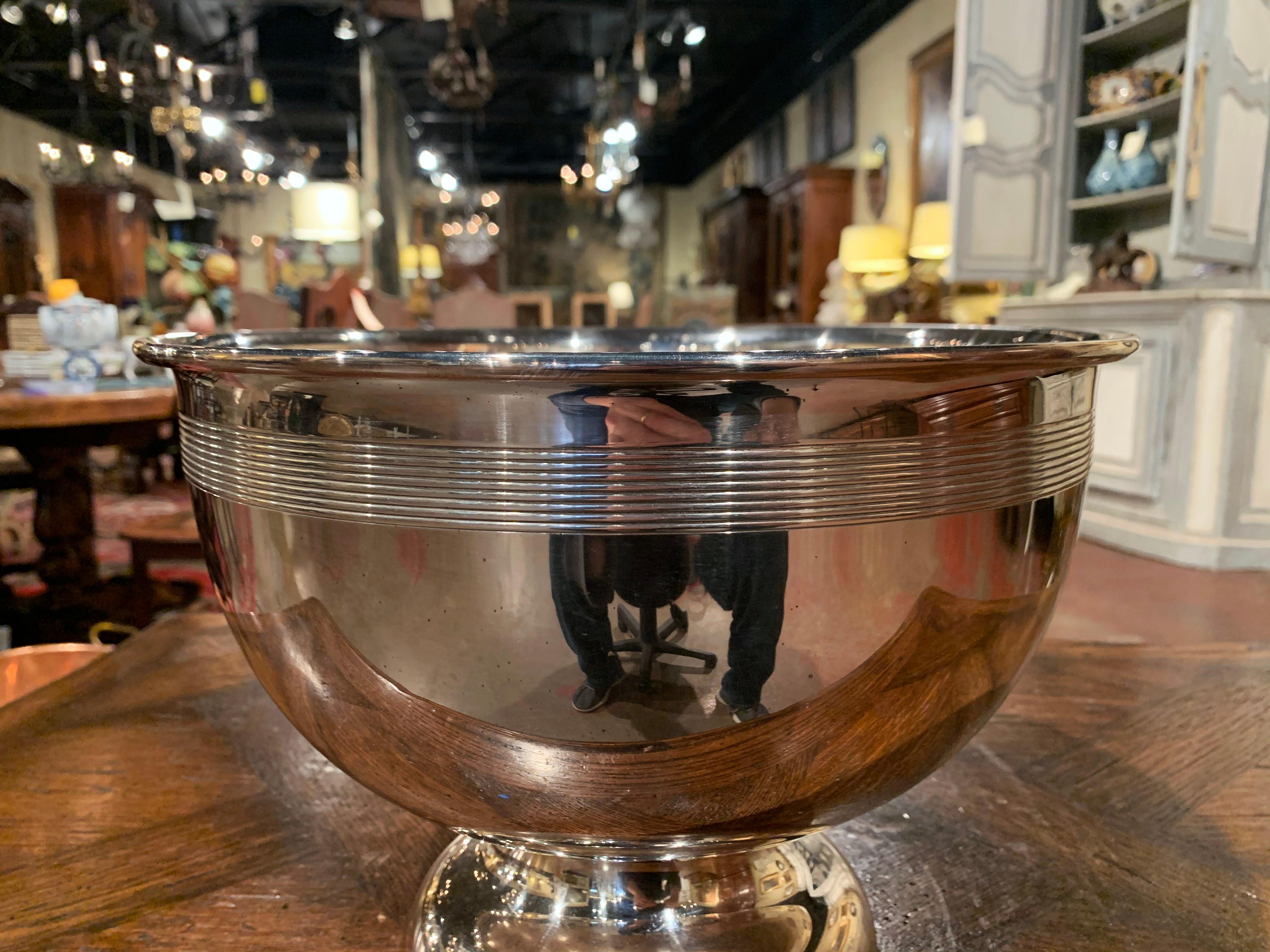 Hand-Crafted Mid-20th Century French Brass Silver Plated Wine Cooler or Punch Bowl