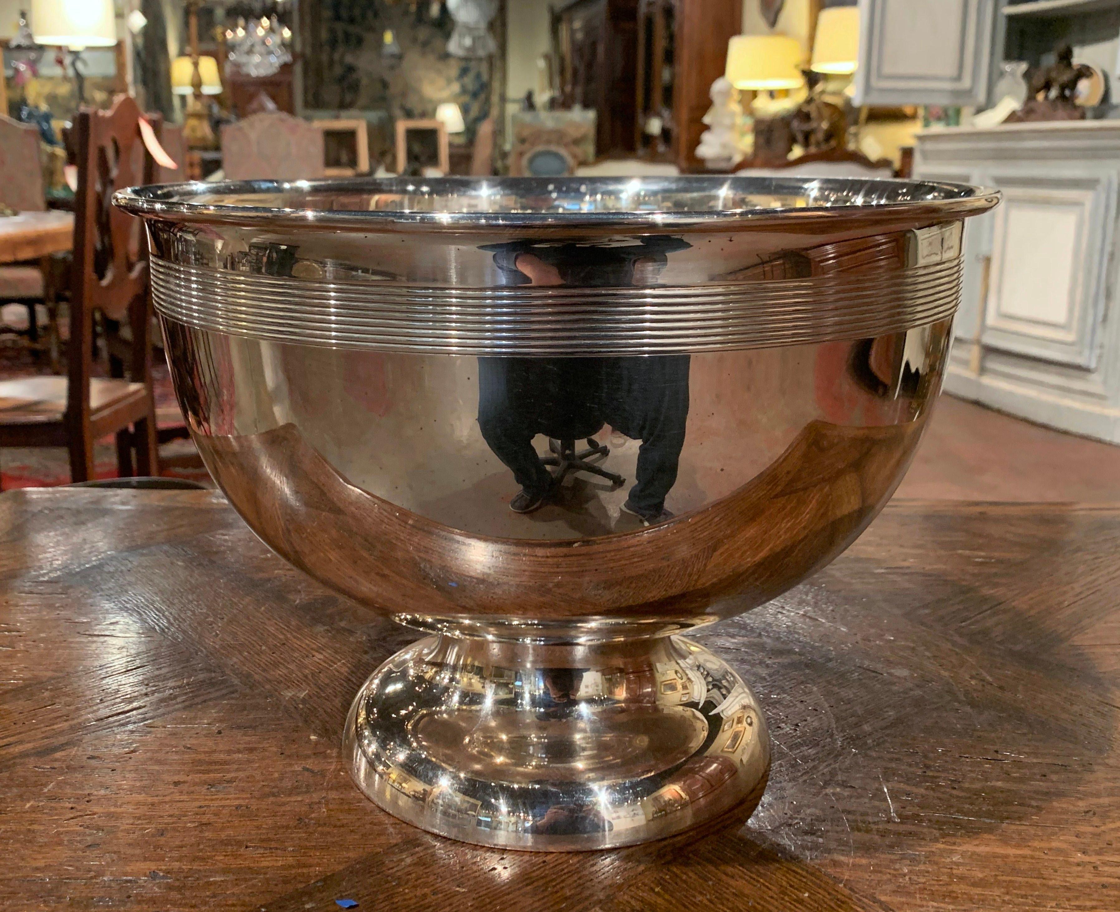 Mid-20th Century French Brass Silver Plated Wine Cooler or Punch Bowl In Excellent Condition In Dallas, TX
