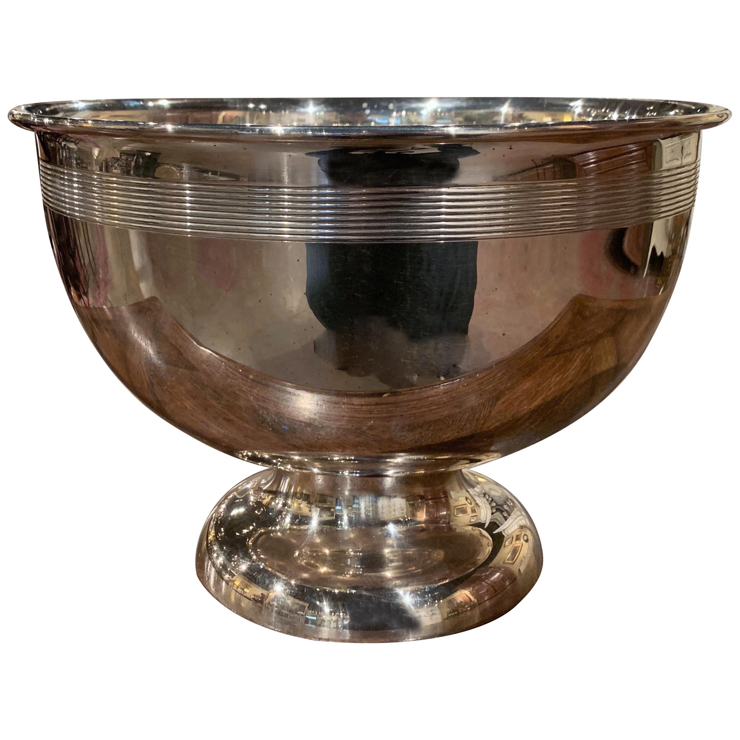 Mid-20th Century French Brass Silver Plated Wine Cooler or Punch Bowl