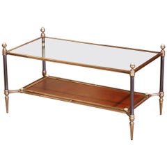 Mid-20th Century French Brass Steel and Leather Coffee Table from Maison Jansen