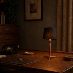 Mid-20th Century French Brass & Teak Tripod Table Light