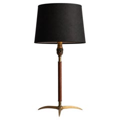 Mid-20th Century French Brass & Teak Tripod Table Light