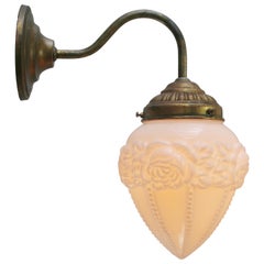 Mid-20th Century French Brass Wall Sconces with White Opaline Glass