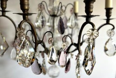 Mid-20th Century French Bronze 7 Light Chandelier with Amethyst Pear Drops