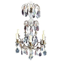 Mid-20th Century French Bronze 7 Light Chandelier with Amethyst Pear Drops