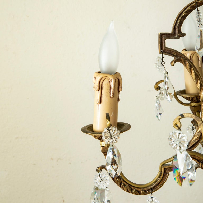 Mid20th Century French Bronze and Strass Crystal Chandelier For Sale