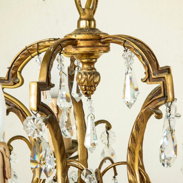 Mid20th Century French Bronze and Strass Crystal Chandelier For Sale