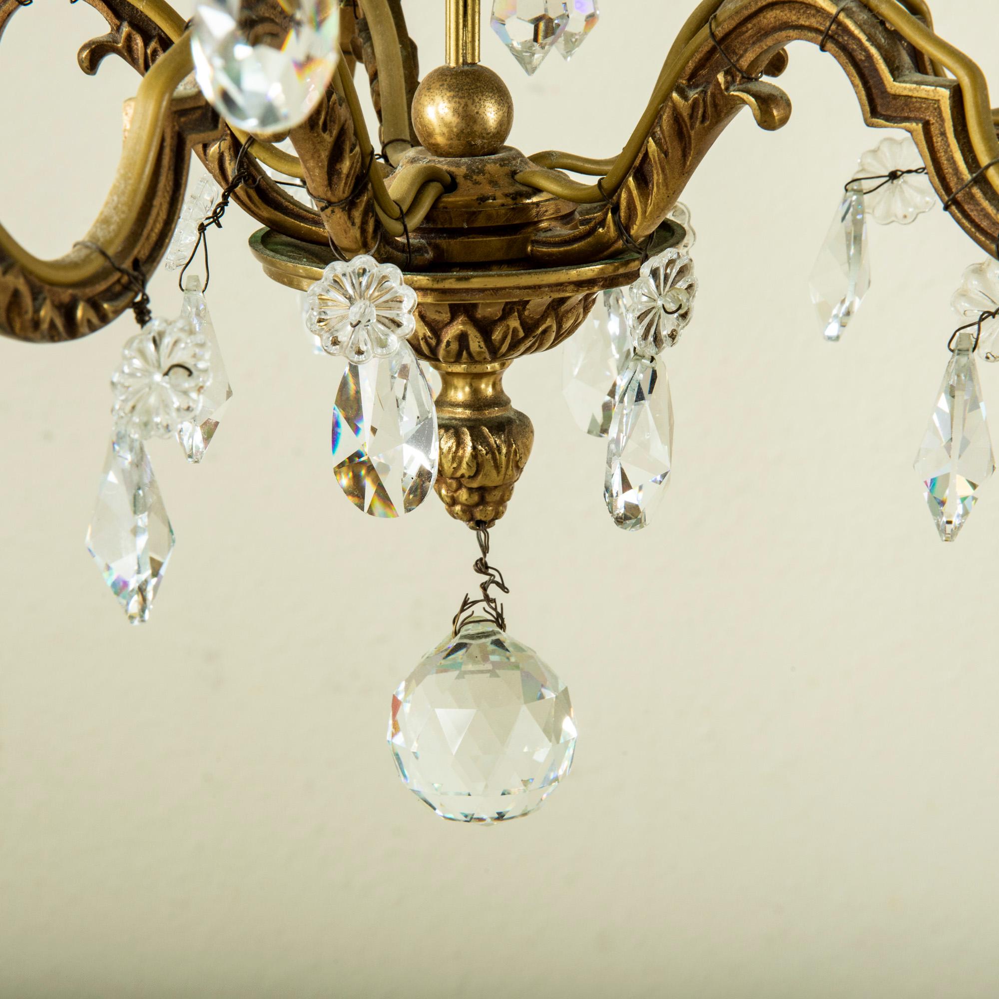 Mid-20th Century French Bronze and Strass Crystal Chandelier For Sale 3