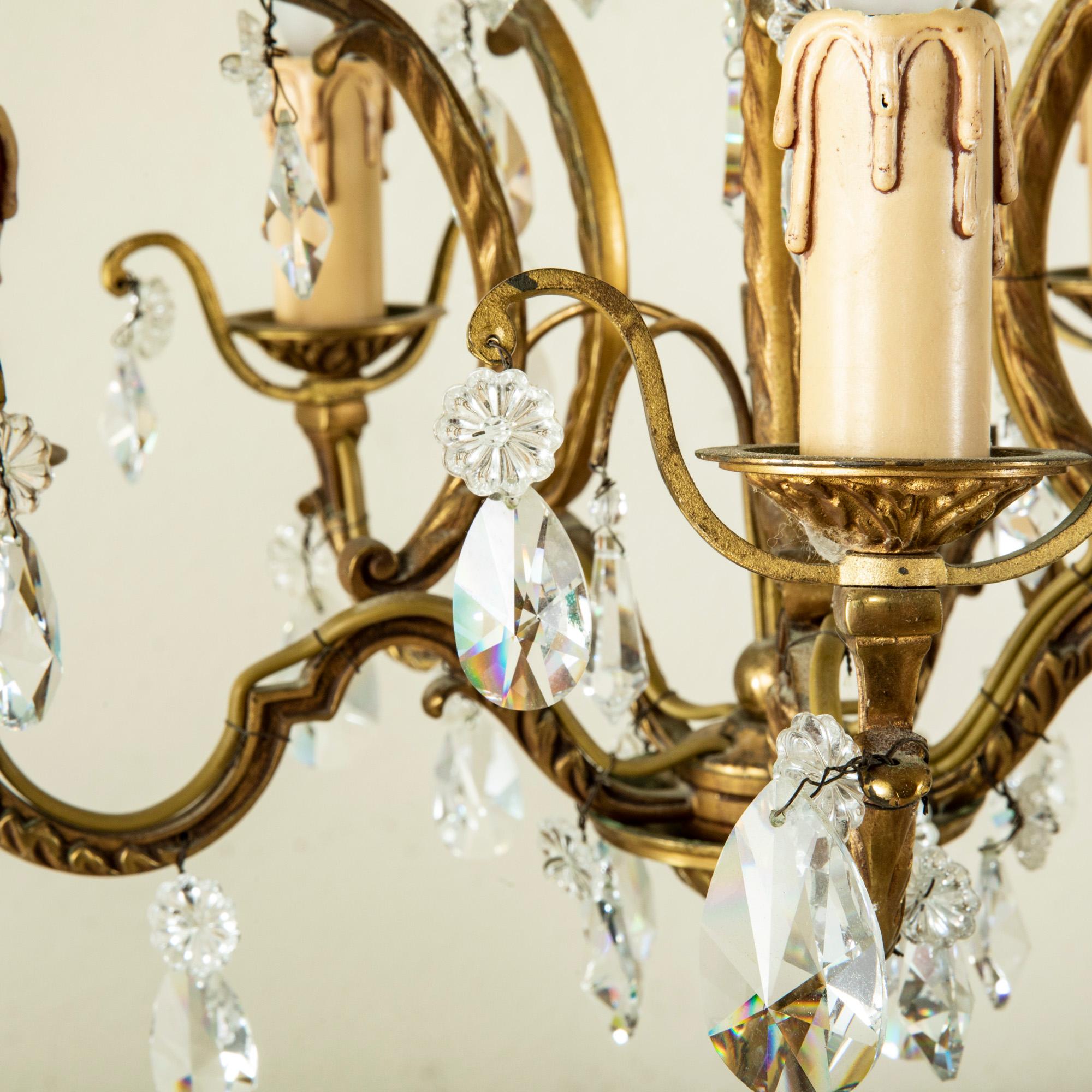 Mid-20th Century French Bronze and Strass Crystal Chandelier For Sale 4
