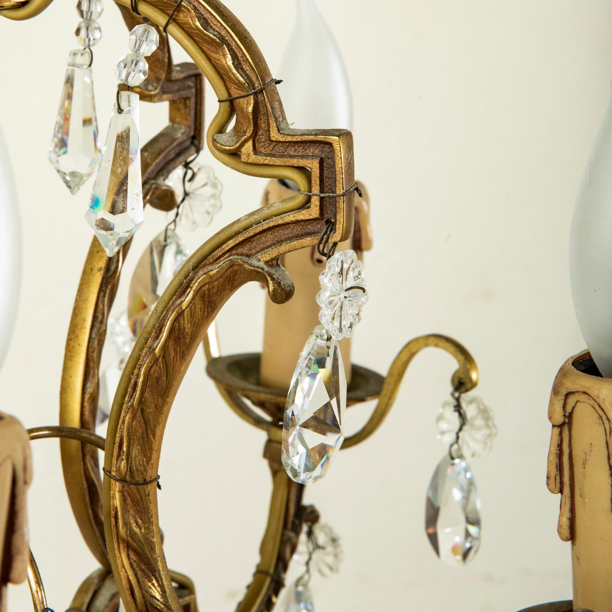 Mid-20th Century French Bronze and Strass Crystal Chandelier For Sale 5