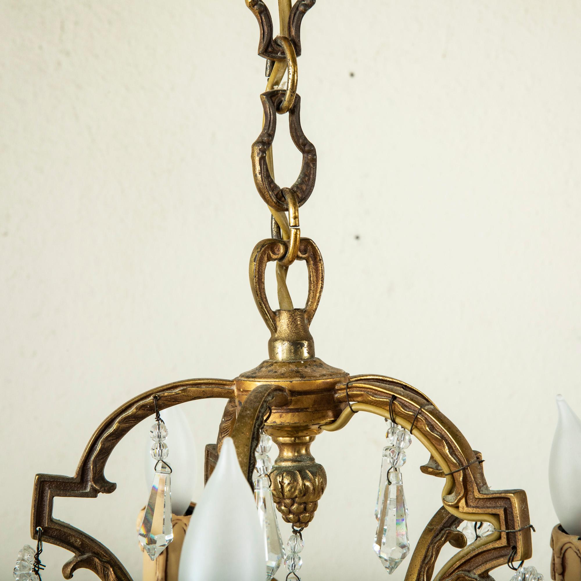 Mid-20th Century French Bronze and Strass Crystal Chandelier For Sale 6